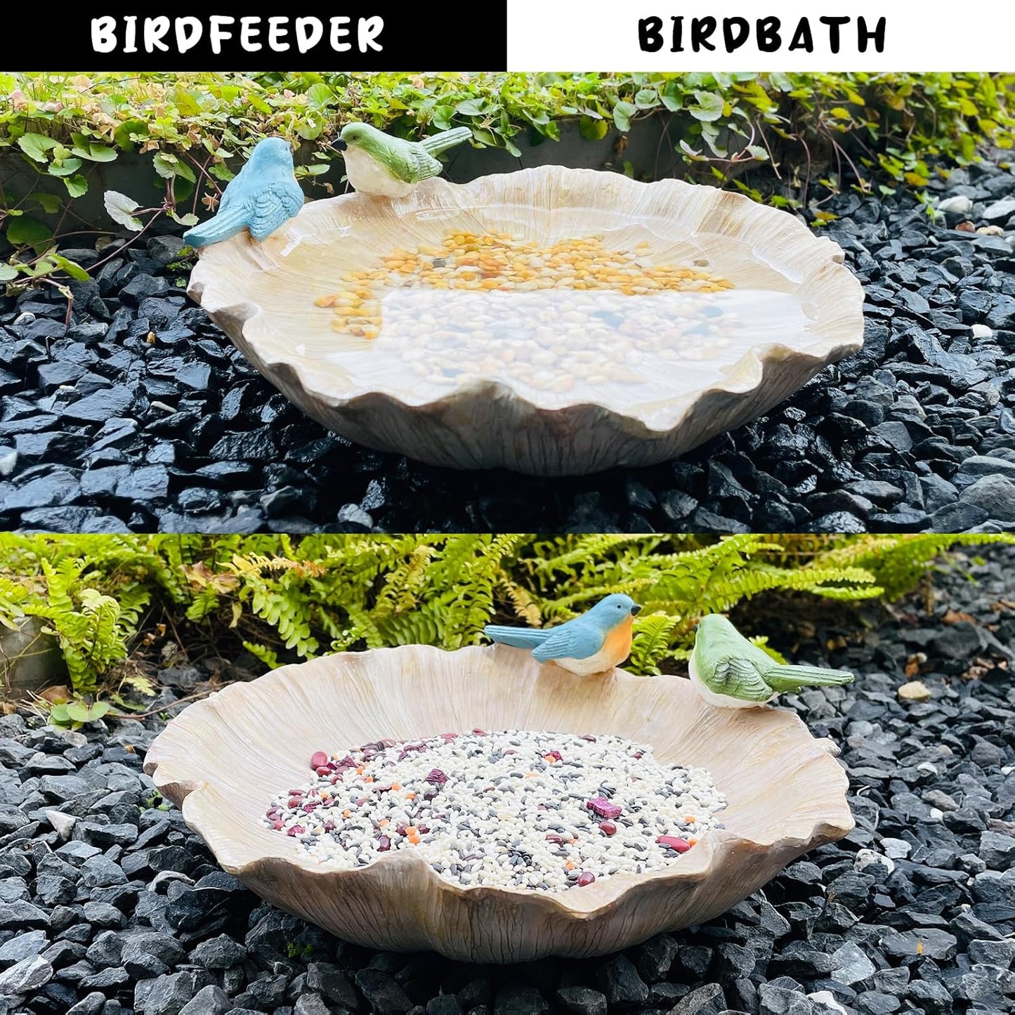 Ground Standing Bird Bath and Feeder, Wild Hummingbird Bath, Resin Feeding Tray for Outdoor Yard Decorations