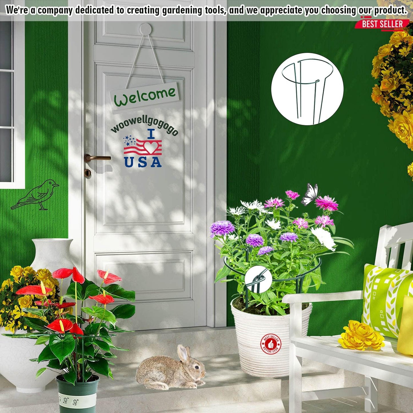 8 Pack Half Round Plant Support Stakes Sets - Strong Plant Support, Versatile Plant Cages, Durable Plant Stakes, Plant Support Rings for Indoor and Outdoor Plants, Such as Peonies, Hydrangeas, Roses