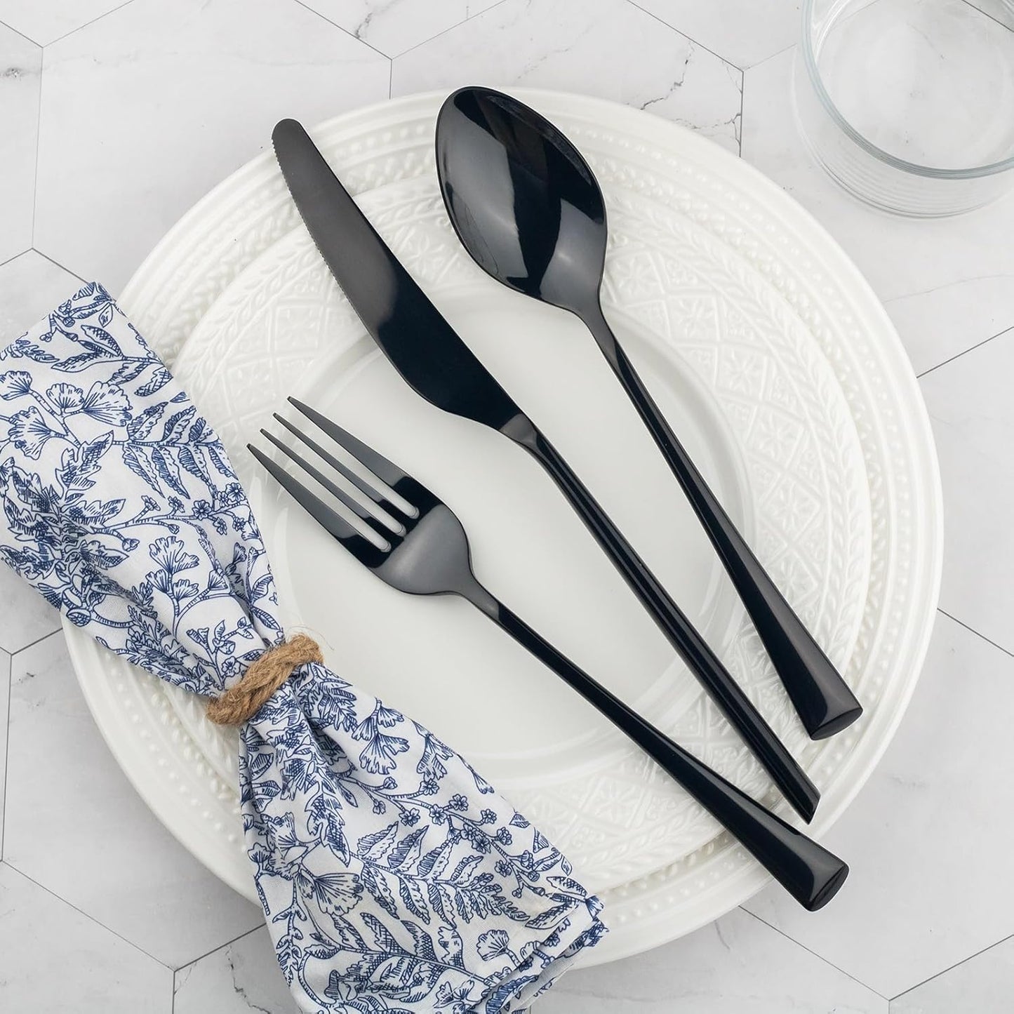 Alata Bailey Black 20-Piece Forged Stainless Steel Flatware Set Cutlery Set, Service for 4, Silver Finish, Dishwasher Safe