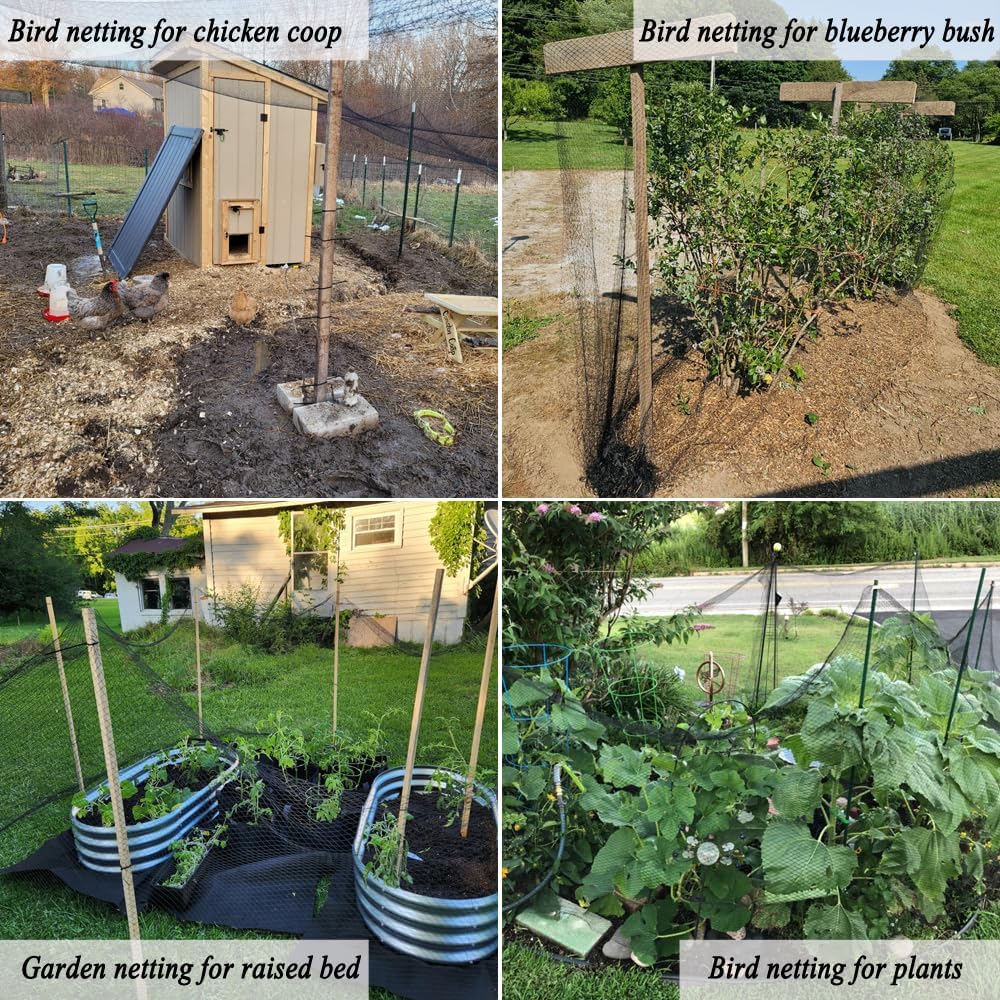 Junflying Bird Netting, 20x20 FT – 1/2" Mesh, Woven Black Netting for Garden Protection with Ties, Protects Vegetables, Fruit Trees, Blueberry Bushes & Strawberry Plants