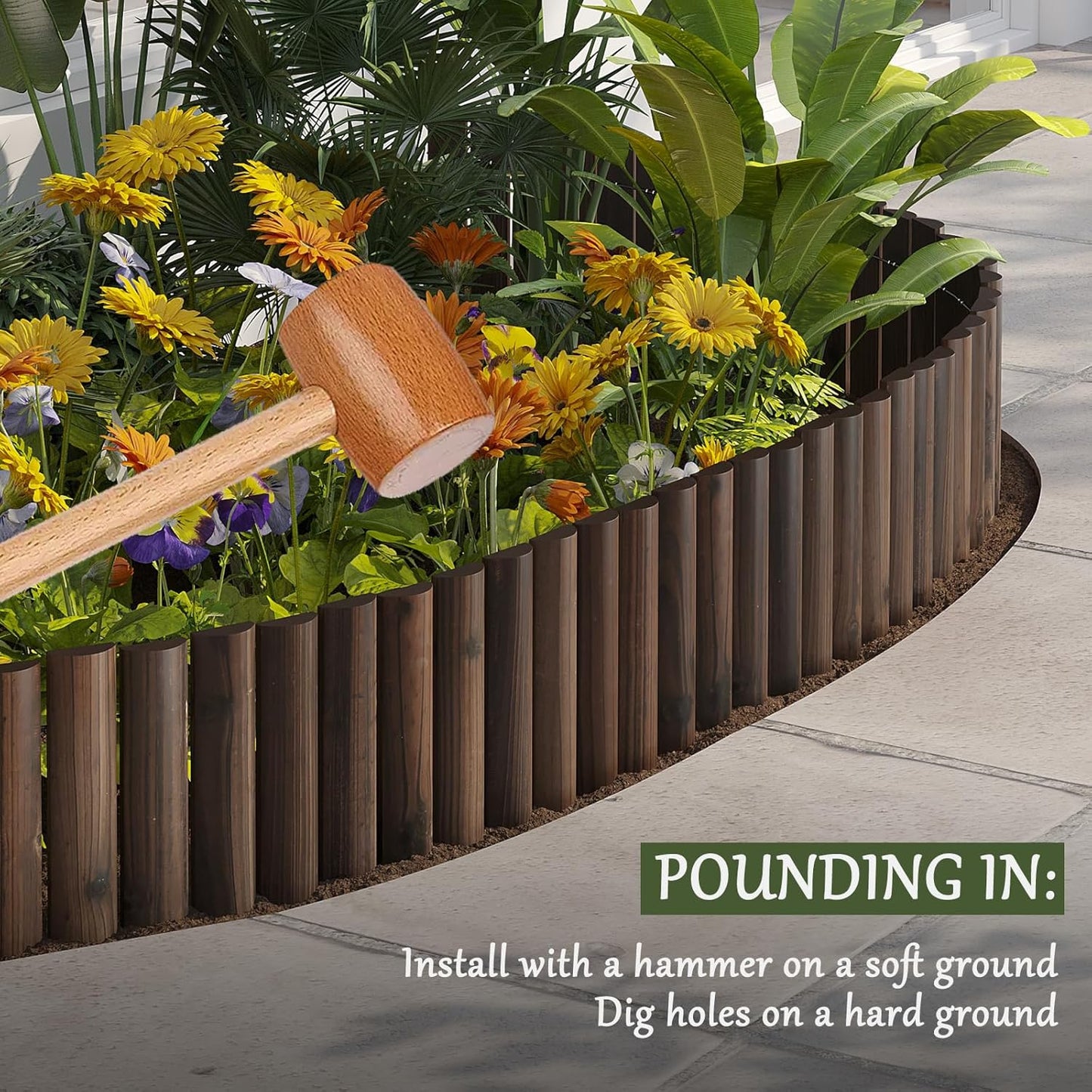 Wood Garden Edging Border Garden Fence Decorative Landscape Border Edging Planting Tree Fence Yard Patio Path Edging Landscape Edging Flower Bed Fences-11.8" H x 47.2" L (2PACK 8FT Total Length)