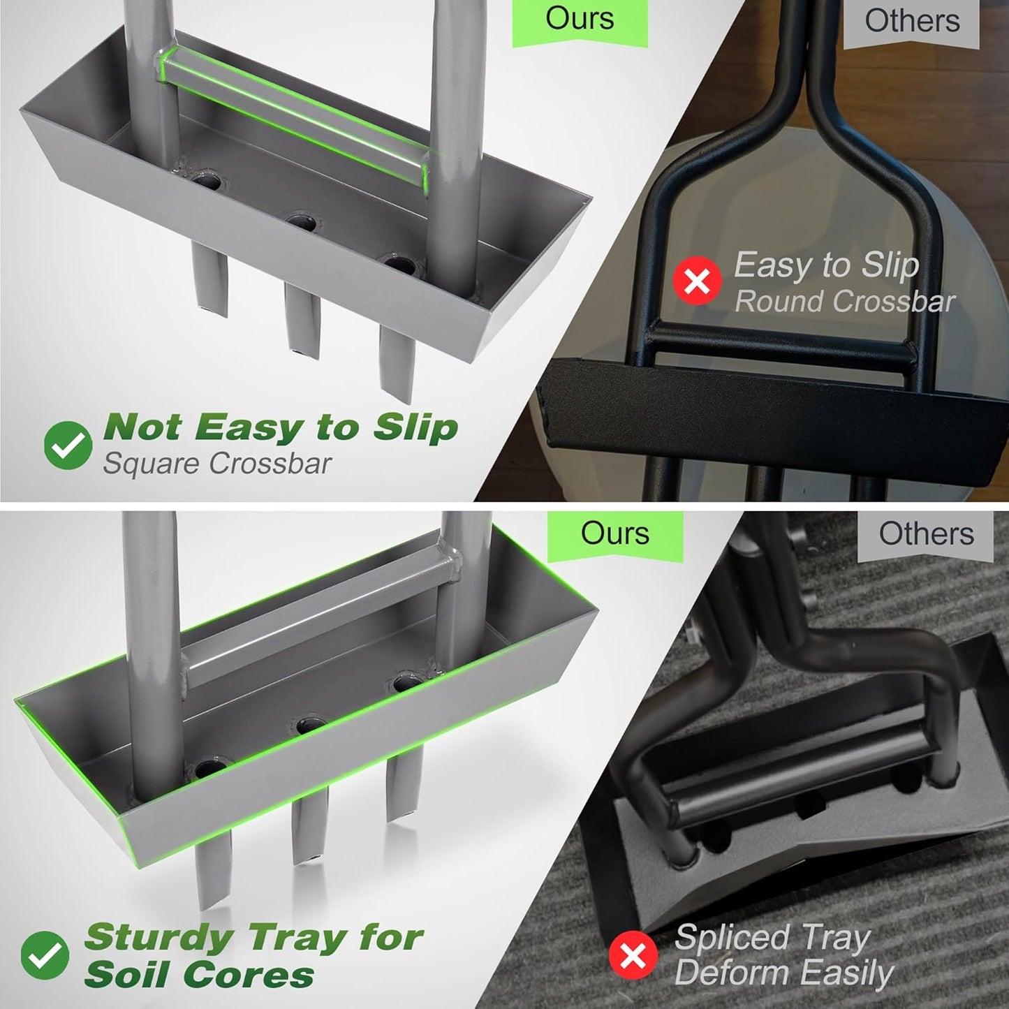 Walensee Lawn Aerator Coring Tool with Soil Core Storage Tray, 38.2" Manual Yard Plug Aerator with 3 Tines, Grass Aeration Gardening Tool with Cleaning Tool for Lawn Care and Compacted Soil