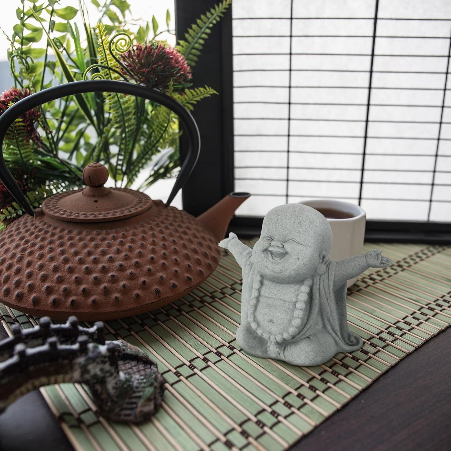 Buddha Sandstone Statues, Zen Monk Praying Statue Sculptures Ornament for Wealth Good Luck Feng Shui Decor Home Office Car Decoration(Laughing Buddha)