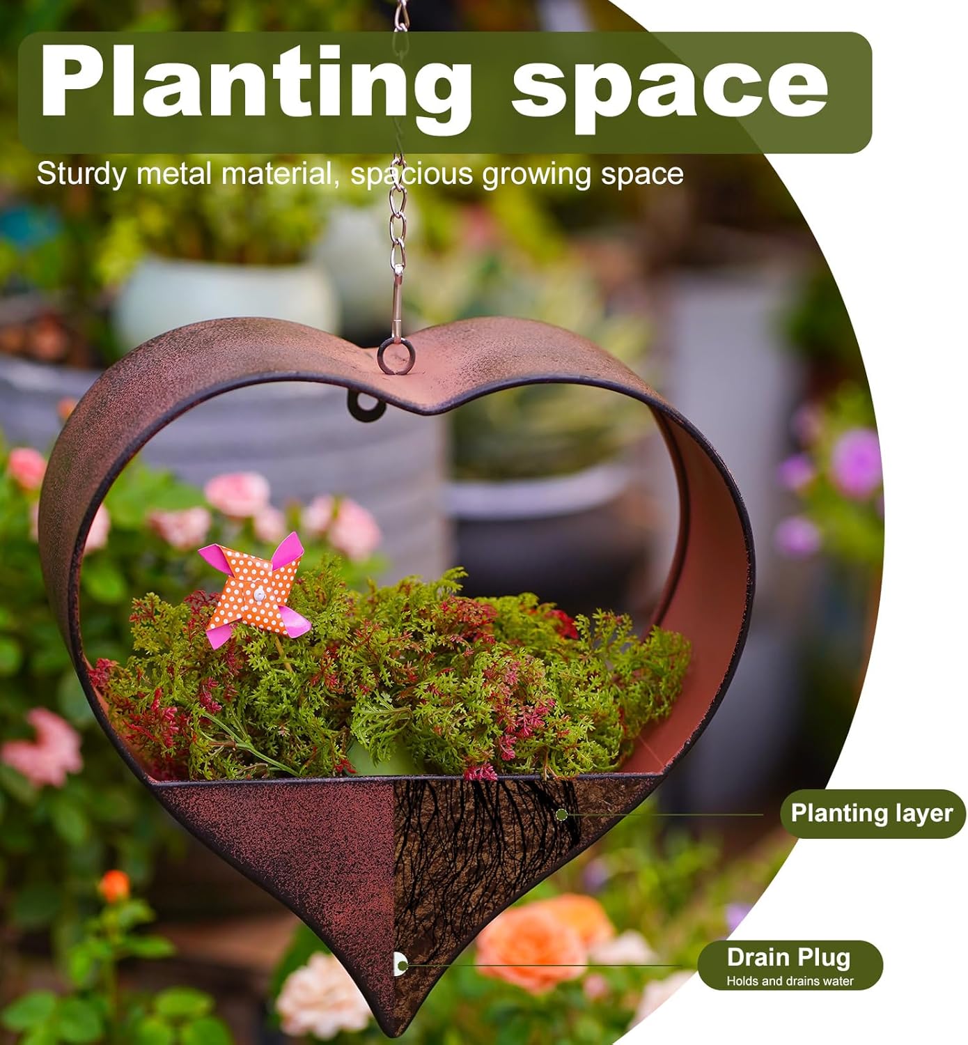 Metal Plant Hangers Indoor and Outdoor: Birthday Gifts for Women Mom Wife Garden Lovers - Rustic Heart Shape Hanging Planters Perfect for Window Wall Living Room Office Decor