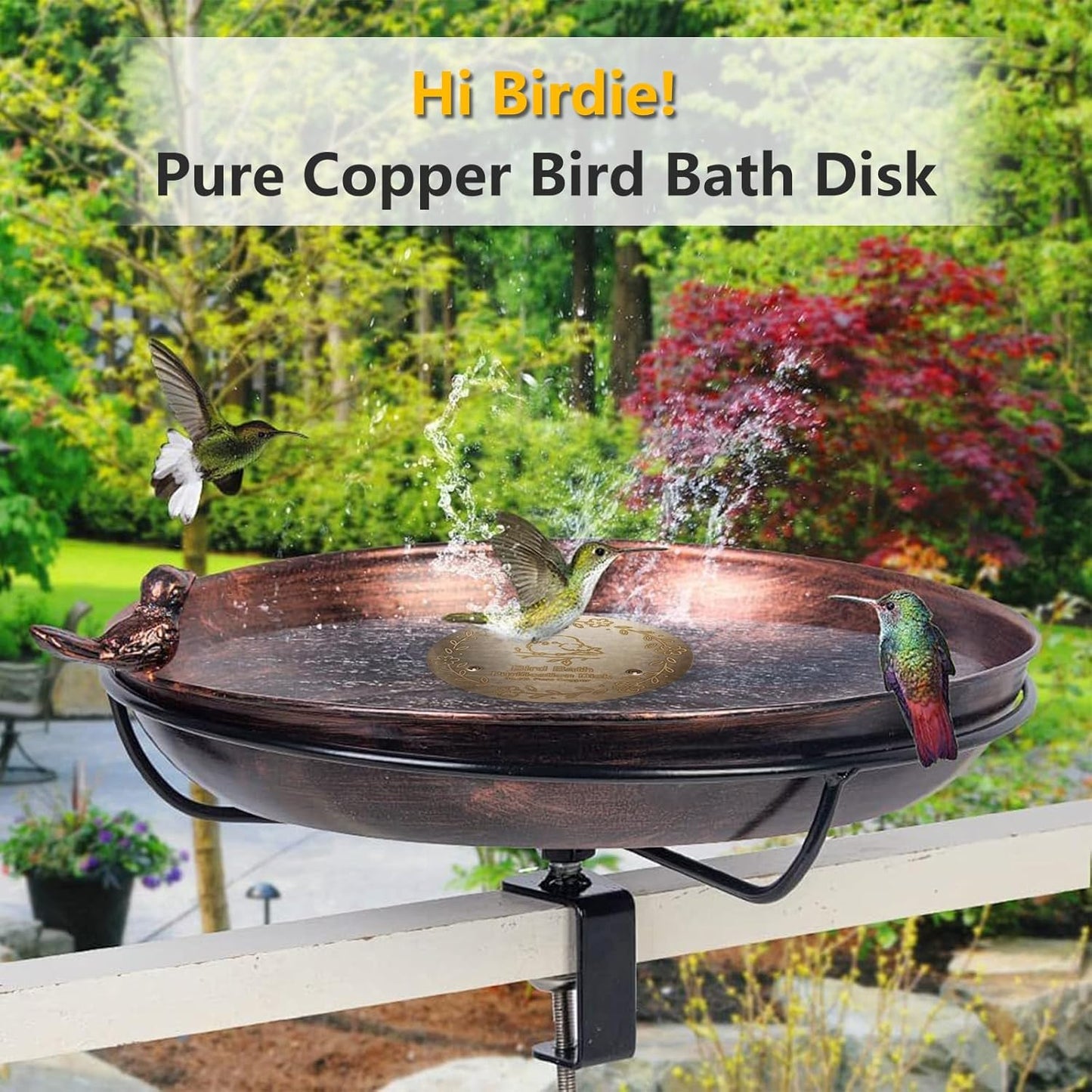 Bird Bath Copper Plate, 4 inches with 0.6mm Thickness, 99.99% Pure Copper Cleaning Plate Three Point Support,Offers Physical Safe Water Purification,Suitable for Outdoor Bird Bath (2 Pack)