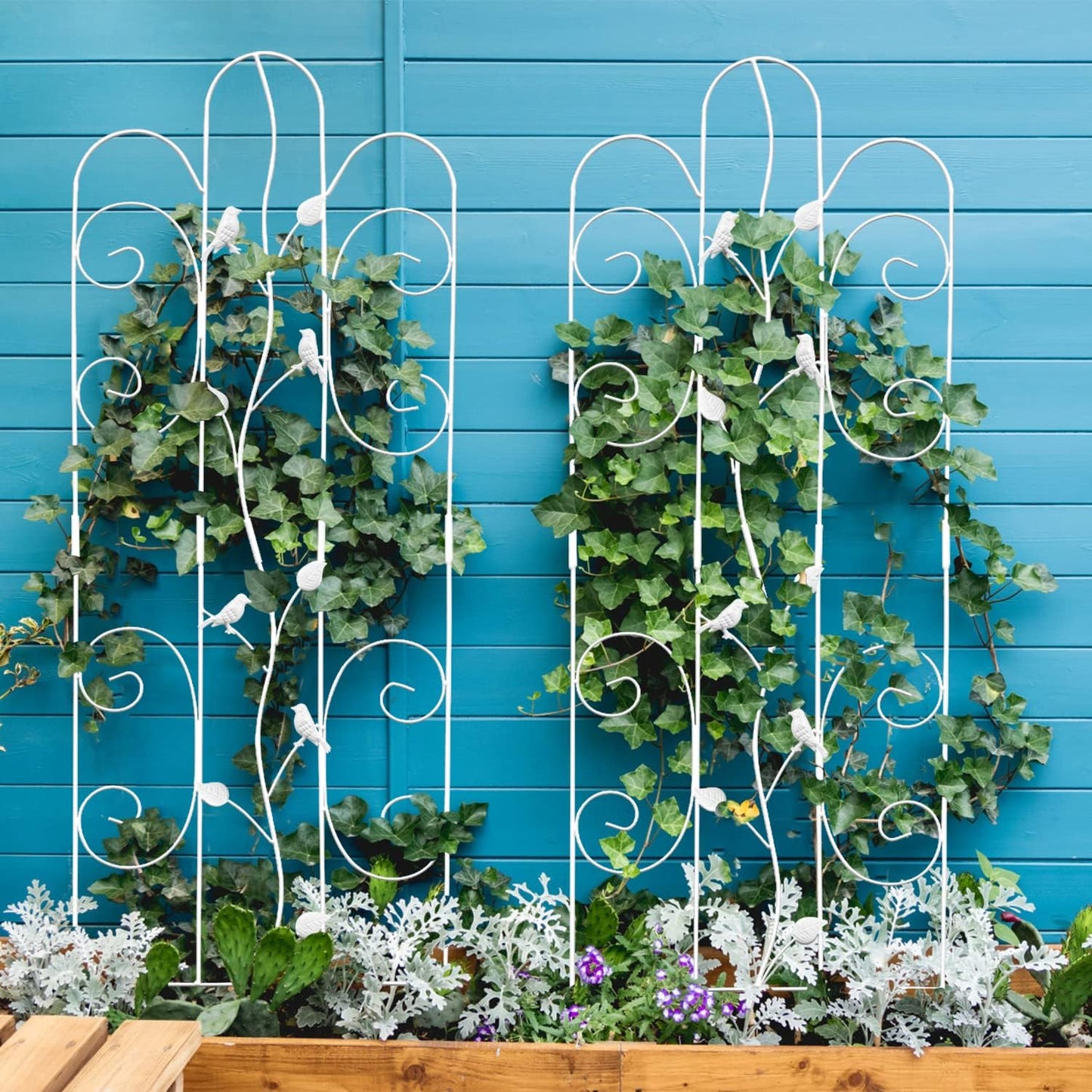 2 Pack Metal Garden Trellis for Climbing Plants Outdoor 61''x 18.5" Rose Flower Support Rustproof Sturdy Leaves Garden Trellis for Vegetables Trellis for Potted Plants - White