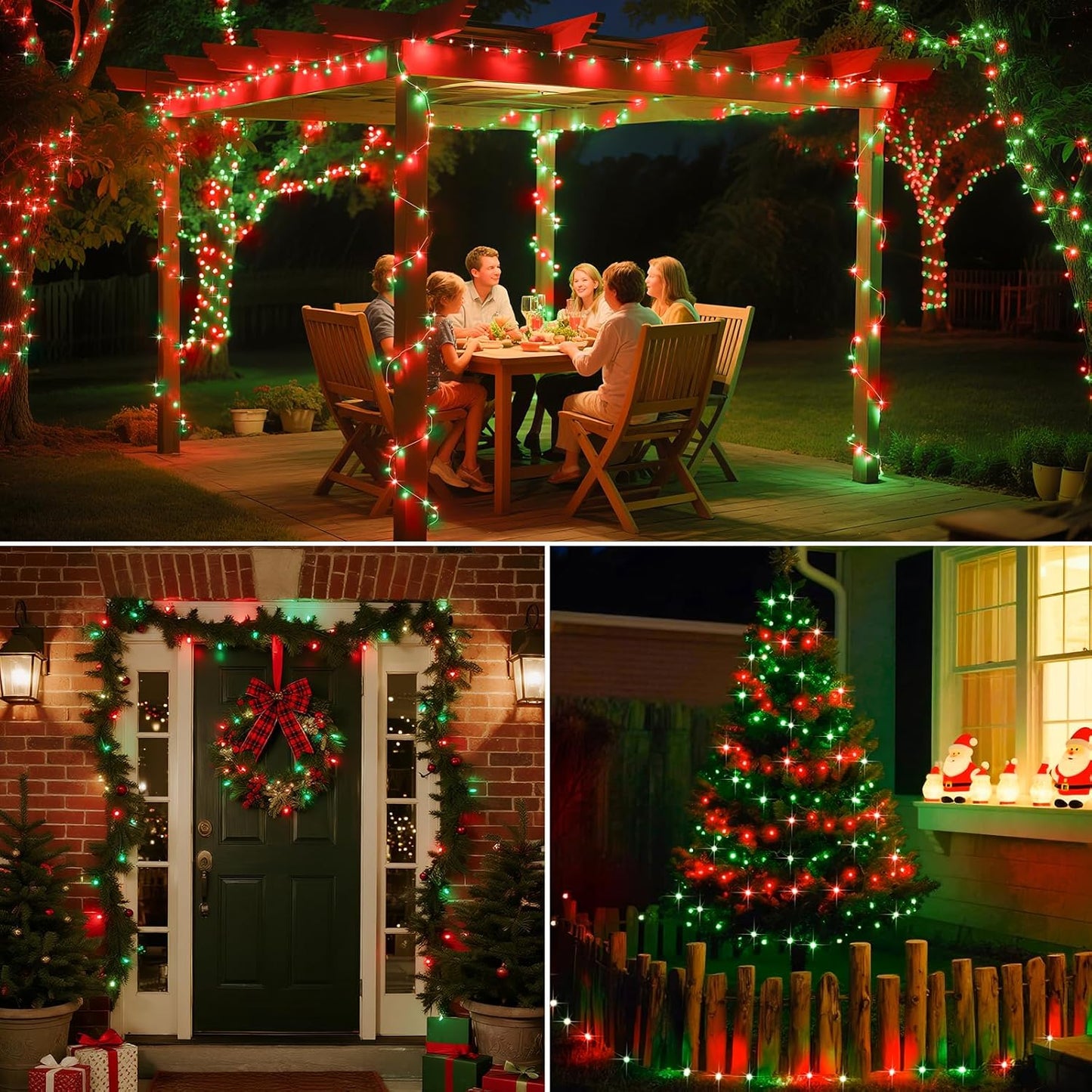 btfarm 2 Pack Solar String Lights Outdoor, 160LED 66FT Solar Fairy Lights Waterproof 8 Modes, Red Green Copper Wire Solar Powered Twinkle Lights for Outside Tree Garden Christmas Wedding Party Decor