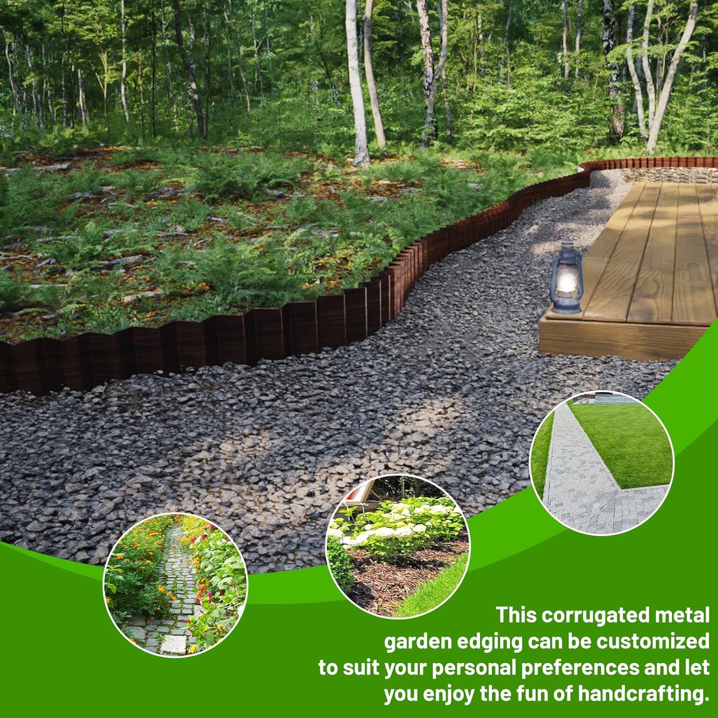 SnugNiture Corrugated Metal Garden Edging 4" x 100', Sturdy Lawn Landscape Edging Border, Fence for Garden, Flower Bed and Yard (Brown)