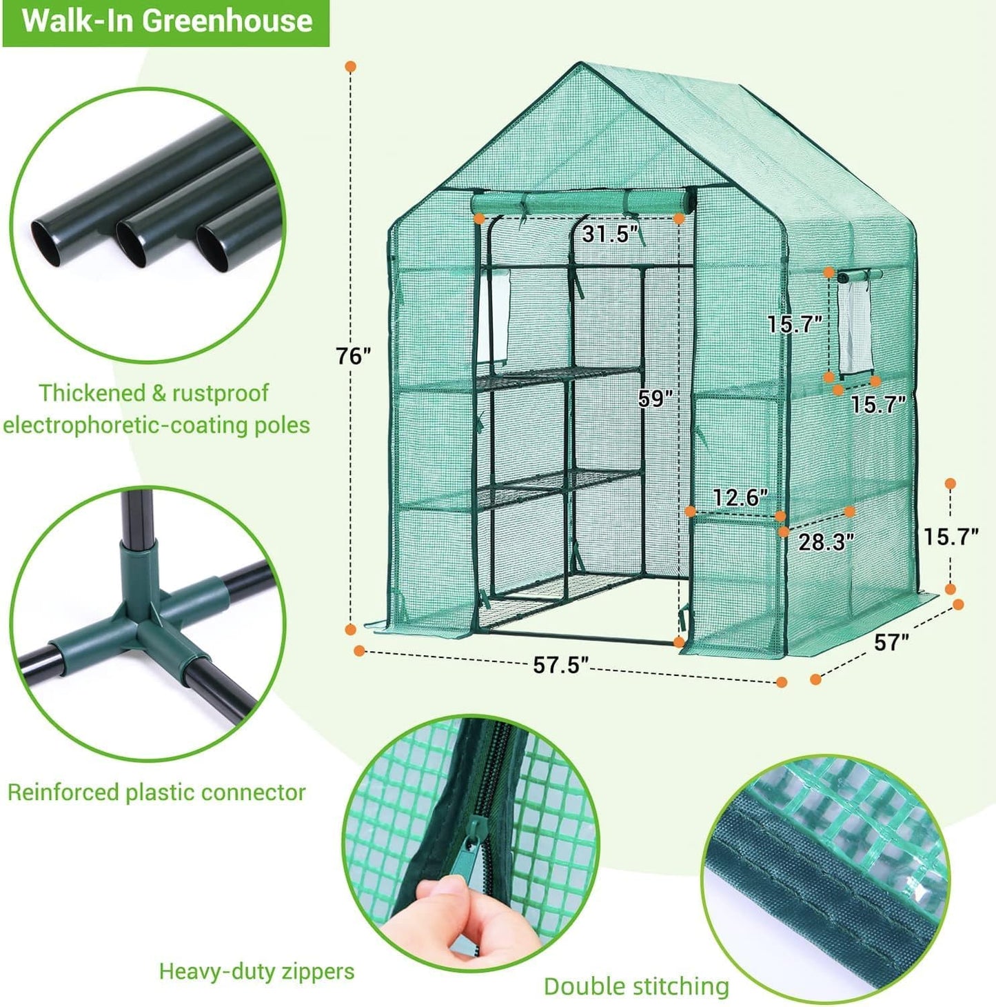 Ohuhu Greenhouse for Outdoors with Screen Windows, 57 x 57 x 76'' Walk in Plant Greenhouses Heavy Duty with Durable PE Cover, 3 Tiers 12 Shelves Stands Plastic Portable Green House with Shelf Clips
