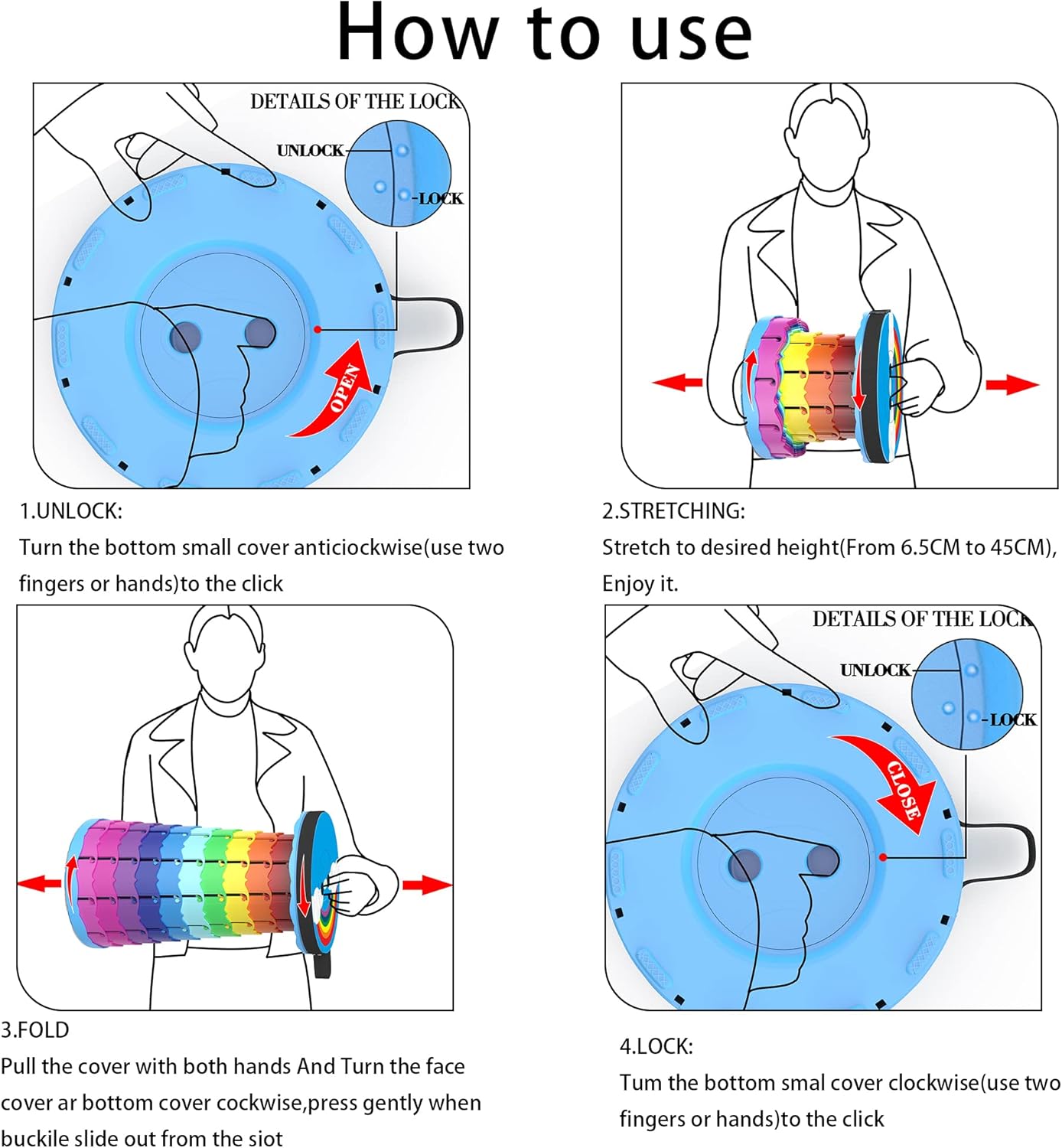 ALEVMOOM Portable Collapsible Stool Retractable Folding Telescoping Stool for Adults Sturdy Capacity 440lbs Foldable Camping Stool for Outdoor Hiking Garden BBQ
