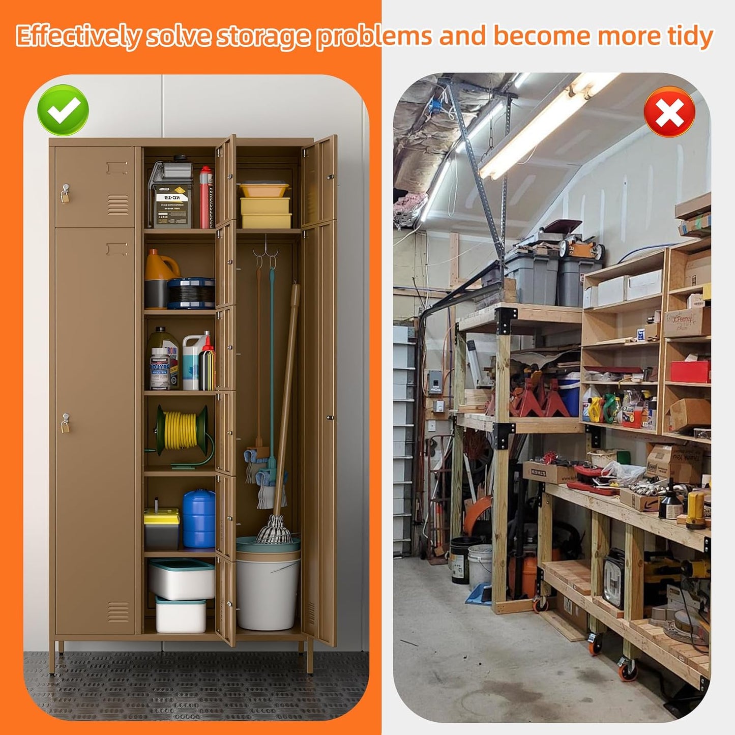 72" H Metal Storage Lockers with Doors,Industrial Combination Employee Lockers with Hooks for Office,Home Gym,School,Assembly Required,8+2Doors,Coffee