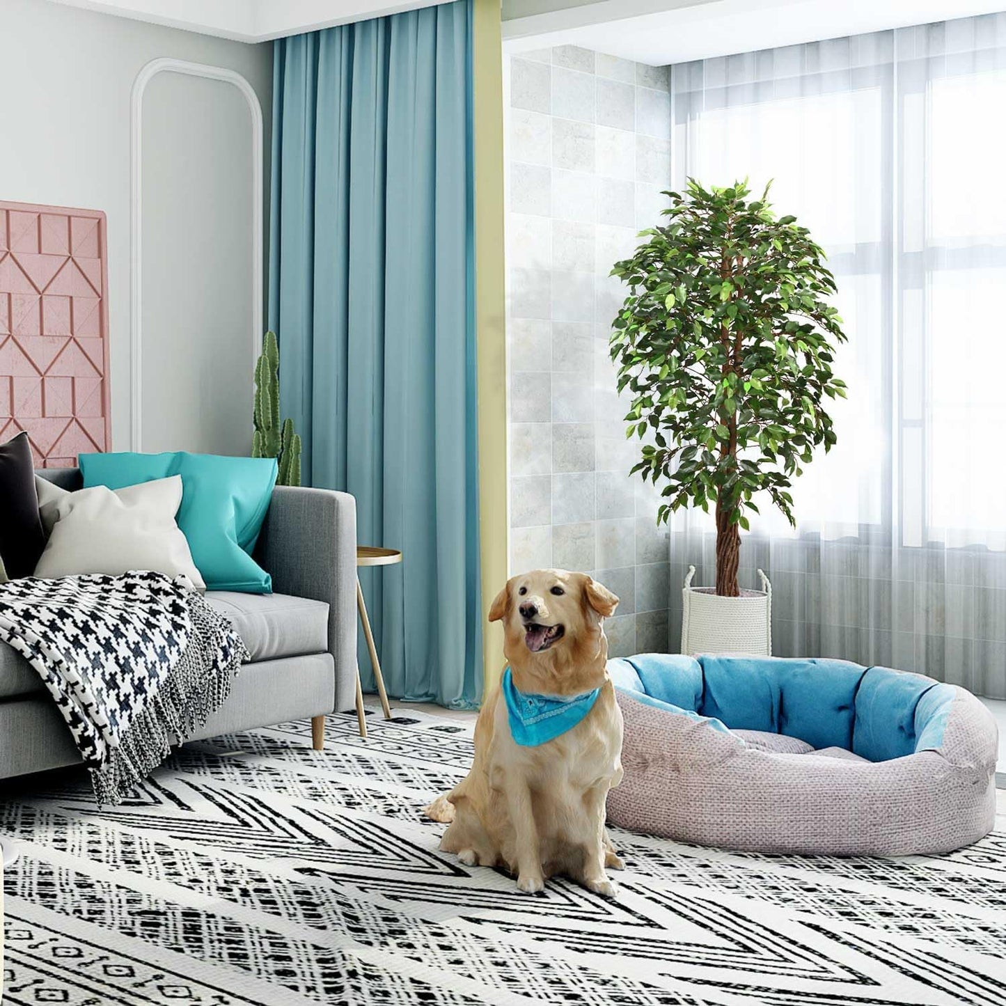 Aveyas 6ft Artificial Ficus Tree for Home Decor, 6 Feet Faux Plant Fake Silk Trees with Pot for Indoor Outdoor House Living Room Office Garden (6 ft Tall)