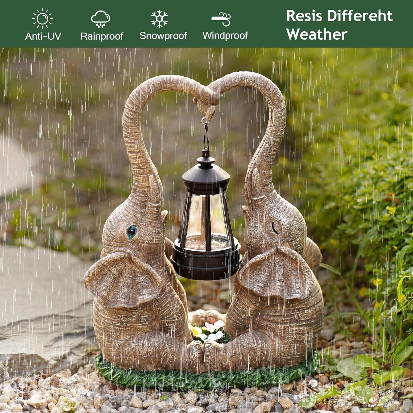Elephant Statue Garden Decor with LED Solar Lights-Set of 2 Good Luck Elephant Outdoor Statue Christmas Decorations for Yard Patio,Porch,Home -Mothers Day Gifts for Women, Mom, Grandma