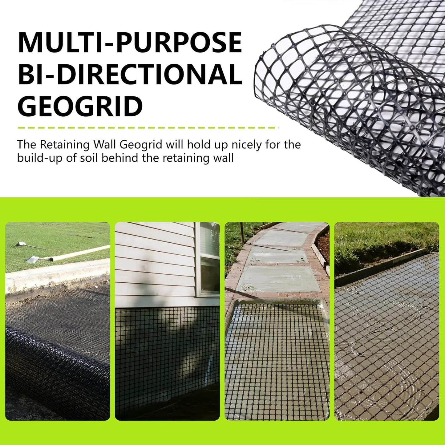 3ft x 65ft Retaining Wall Geogrid Roll, Bi-Directional Geogrid Retaining Walls Gravel Grid for Reinforcement Slope Driveway Stabilization Grids Gravel Grid Walls