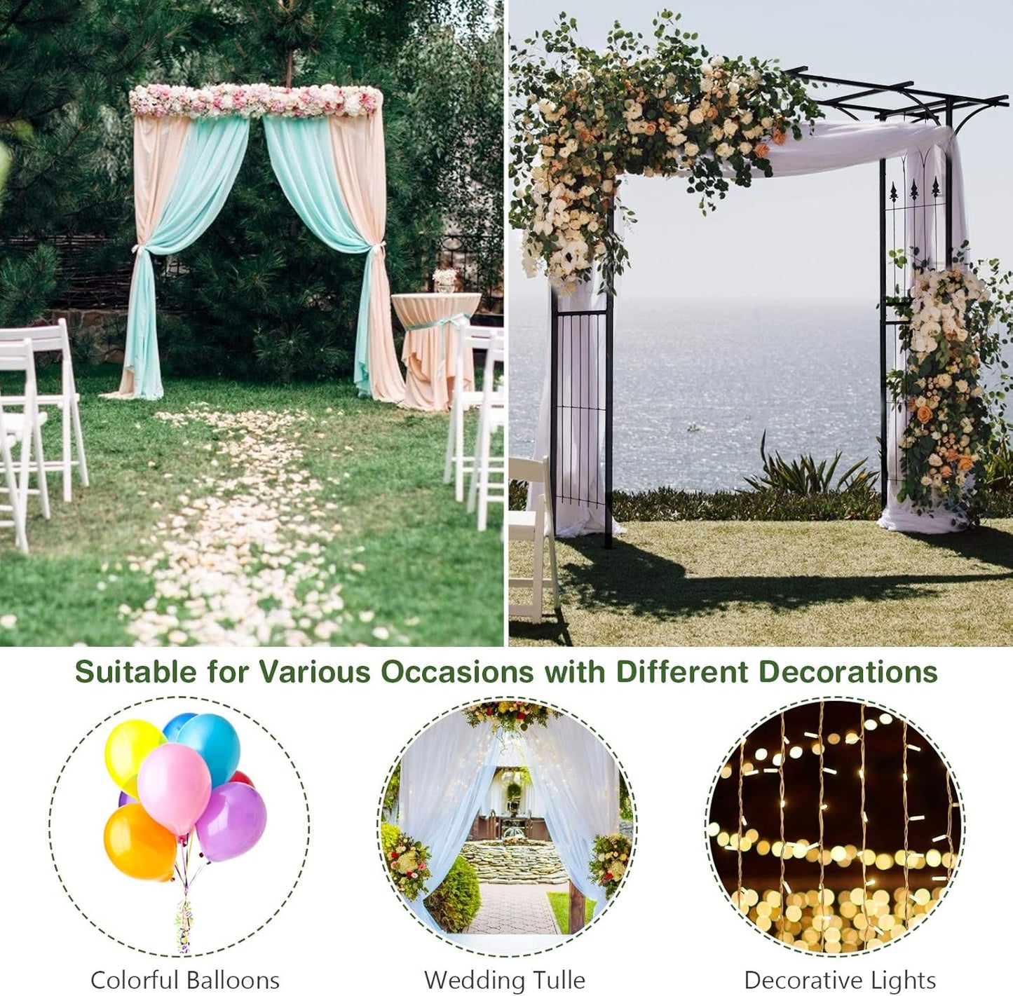 Giantex Garden Arbor Wedding Arch for Ceremony Party, Metal Trellis Archway for Climbing Plants Rose Grape Vines, Steel Frame Pergola Decoration for Backyard Patio Lawn Pathway, Easy to Assemble