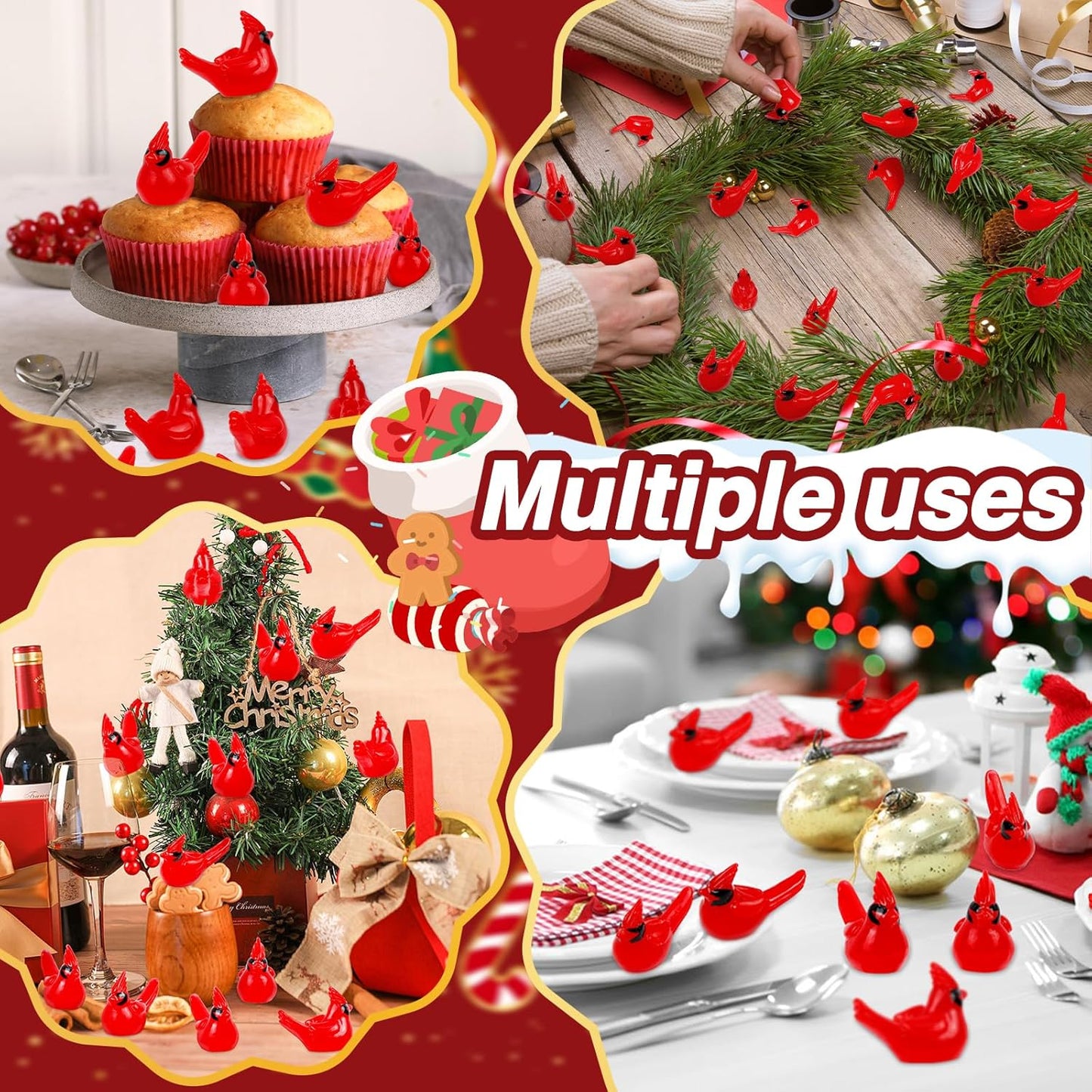 100 Pcs Mini Resin Red Cardinal Bird Figurines – Tiny Cardinal Ornaments for Christmas, Cake Toppers, Garden Crafts, Dollhouse, Fairy Micro Landscape, Party and Home Decorations