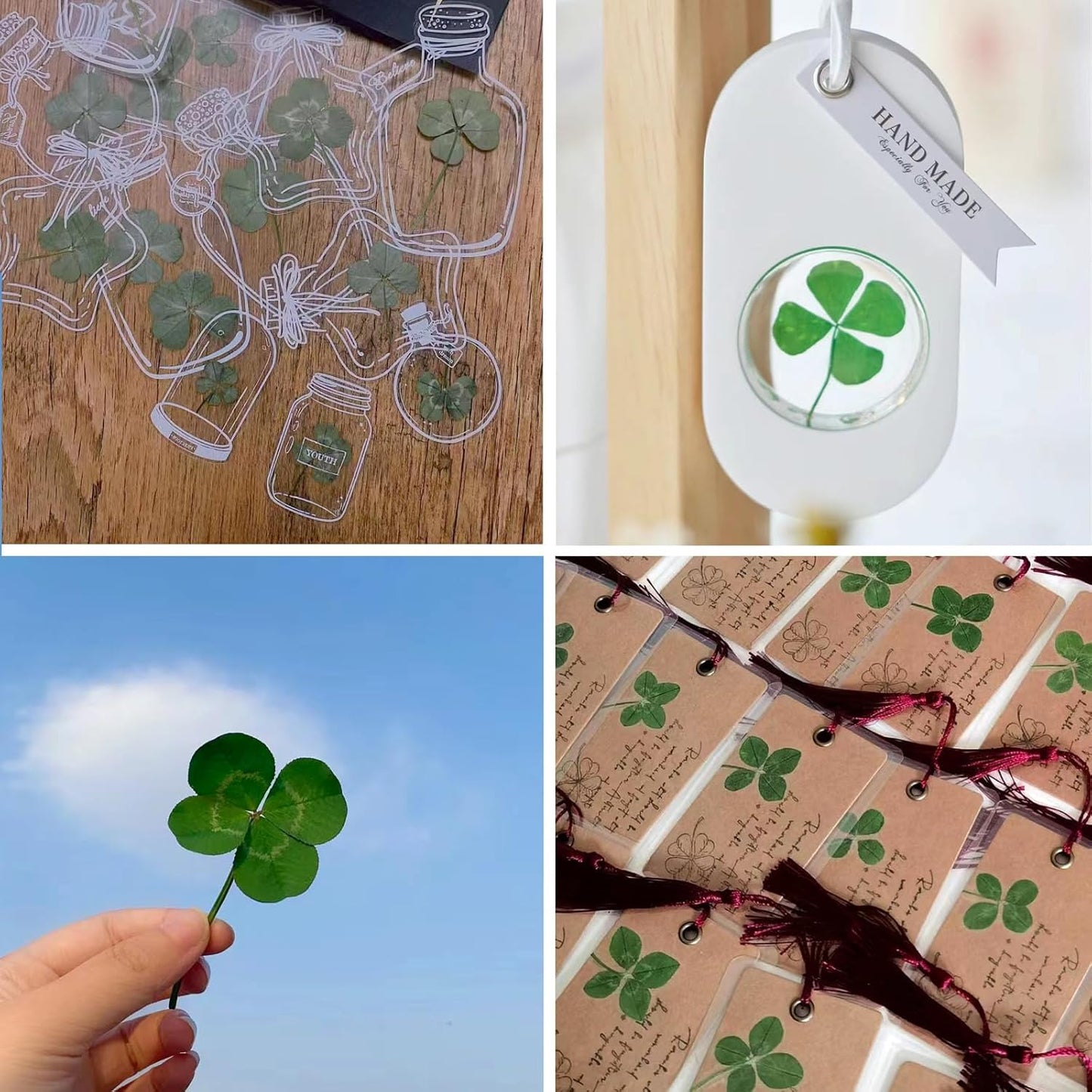 48 Pcs Mix Lucky Clover Natural Dried Pressed Flowers for Resin, Jewelry Making, Real Dry Flower for Cake Decorating , DIY Art Crafts - Four Leaf Clover