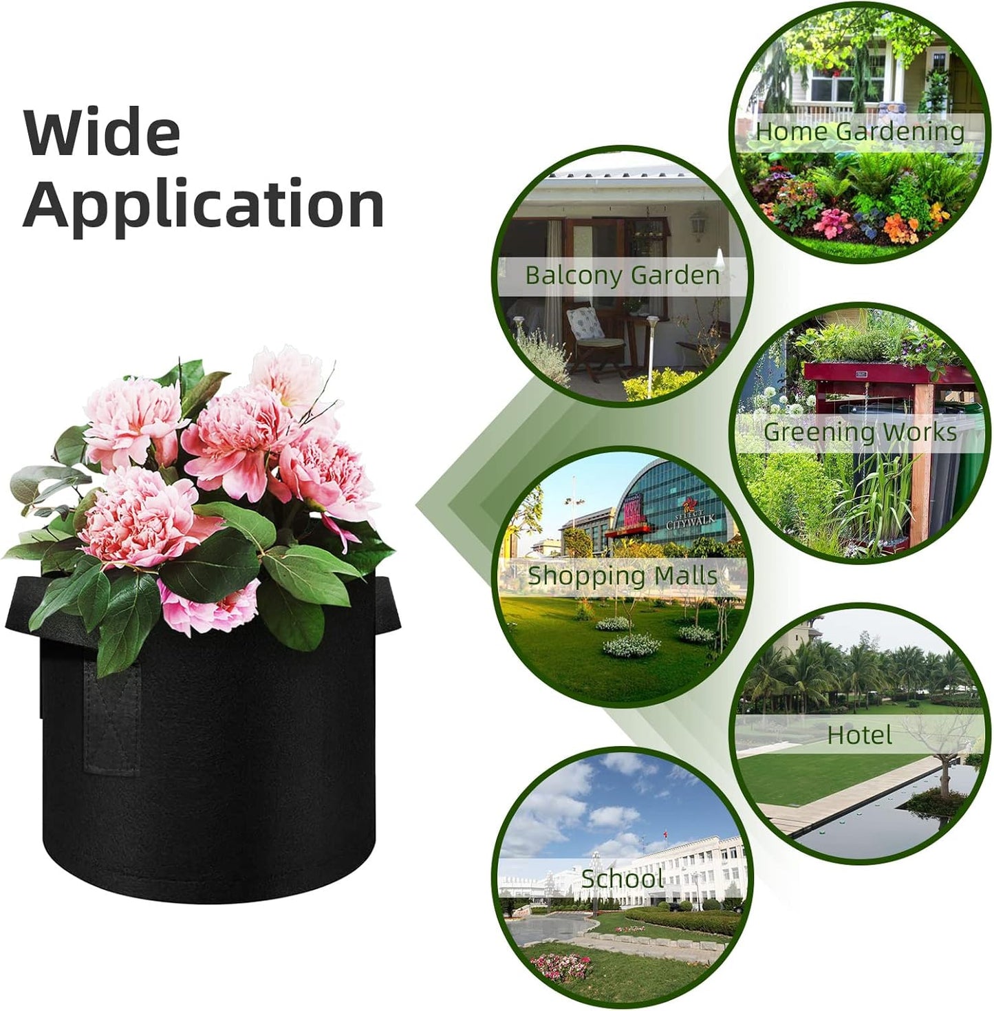 12-Pack 15 Gallon Plant Grow Bags, Thickened Nonwoven Flower Pots with Handles, Vegetable Planter Bags Containers, Cloth Planters for Garden Vegetable/Flower/Plant/Fruits Outdoor (Black)