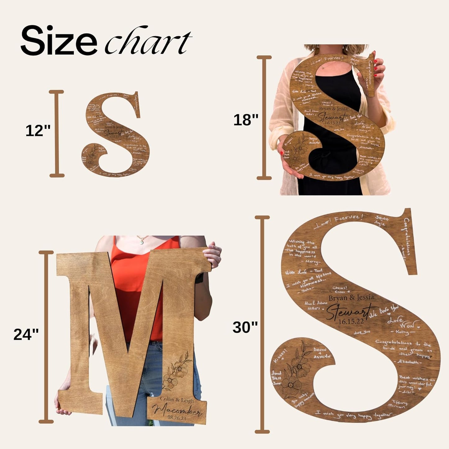 Wedding Guestbook Sign for Couple - Personalized Round Wooden Sign with Initial Letter, Rustic Wedding Guest Book Alternative, Custom Name Sign, Engagement Party Decor, Reception Table Decoration