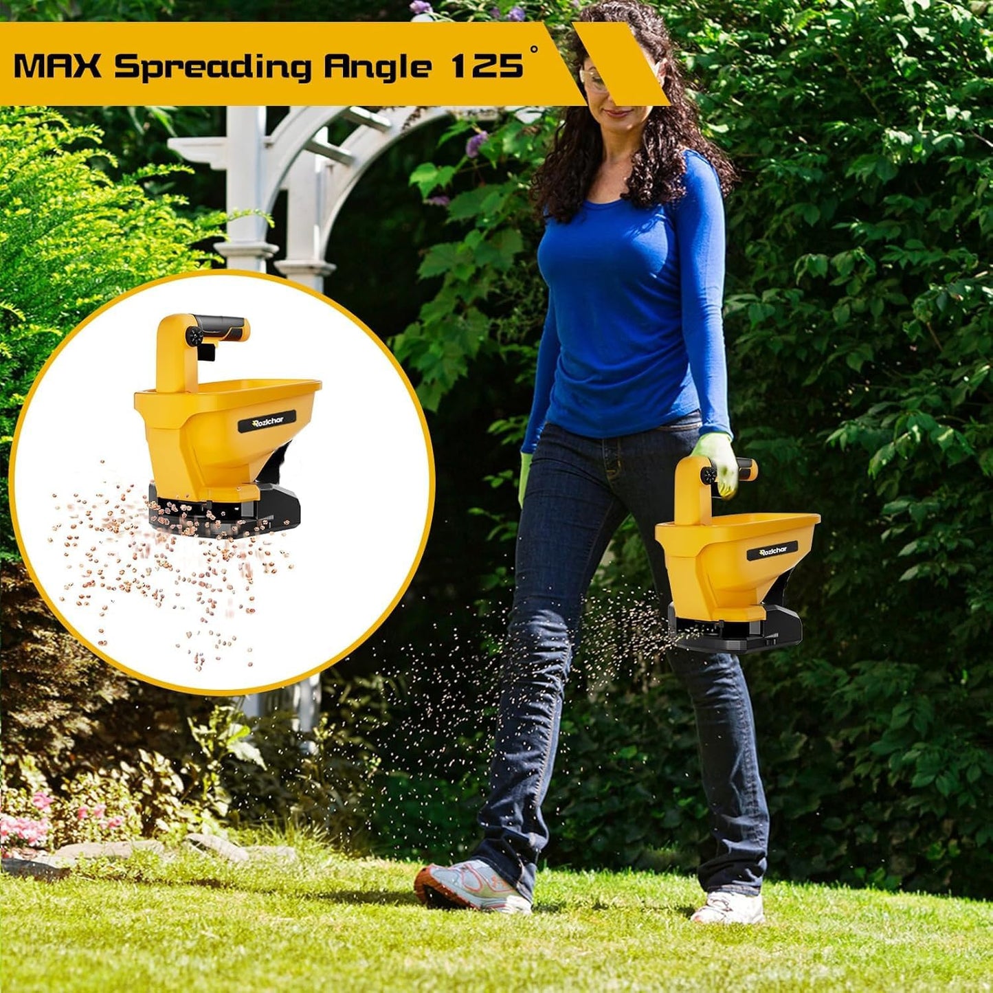 Rozlchar Power Spreader Compatible for Dewalt 20V/60V Battery, Seed Spreader for Year-Round, Covers Up to 5,000 sq. ft.(Tool Only, No Battery)