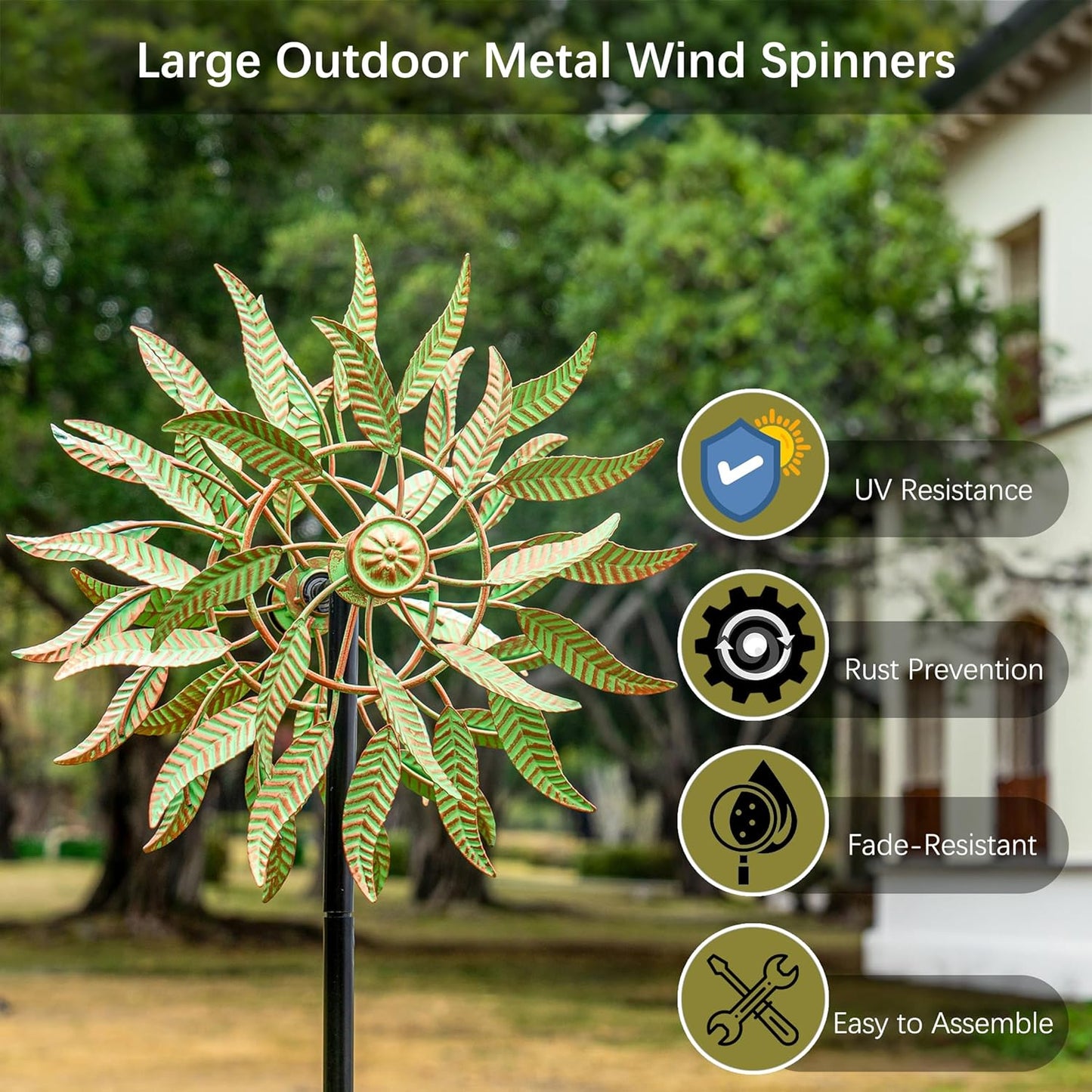 Large Outdoor Metal Wind Spinner,Two-Way Wind Sculptures,360 Degrees Kinetic Wind Spinners Yard Art Decor for Patio, Lawn & Garden 63 * 13.4 Inches