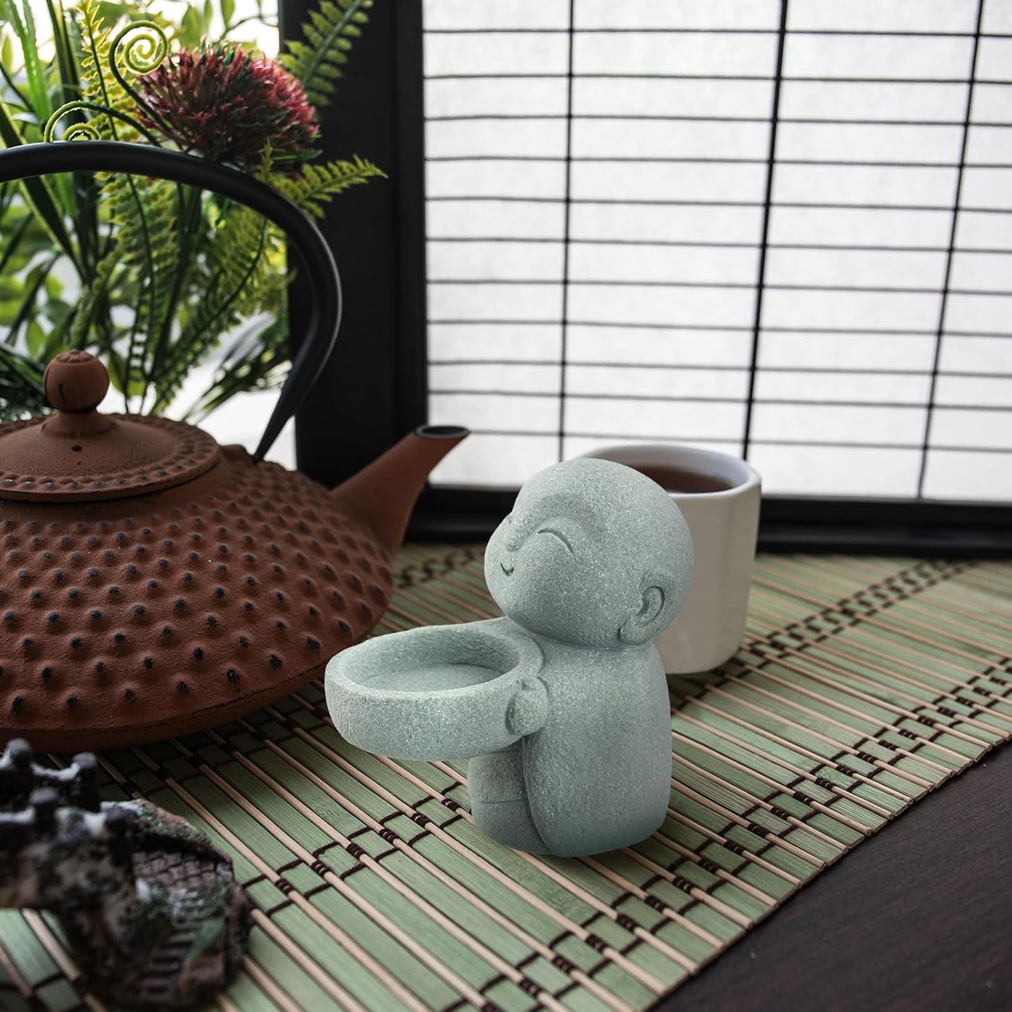 Buddha Sandstone Statues, Zen Monk Praying Statue Sculptures Ornament for Wealth Good Luck Feng Shui Decor Home Office Car Decoration(Jizo Monk)