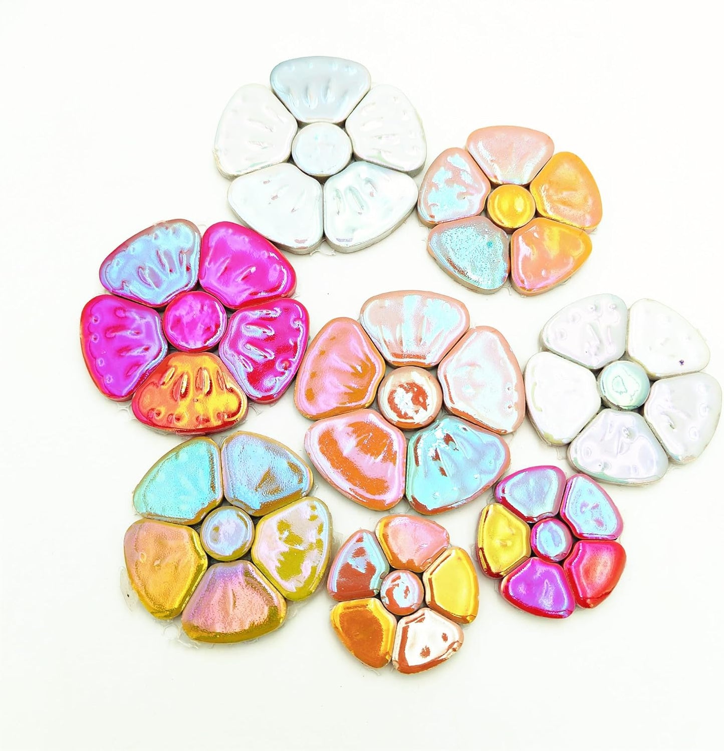 500g/1.1lb Random Color Iridescent Flowers & Leaves Ceramic Mosaic Tiles, DIY Making Creative Mosaic Tiles for DIY Craft Plates Flowerpots Vases Cups Mosaic Making Supplies (Flowers + Leaves)