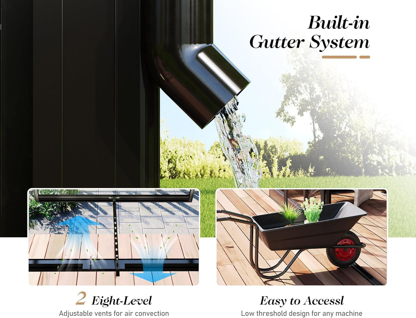 HOWE 14x9.5x9 FT Pavilion Styled Greenhouse with Clear Panels Double Swing Doors, 6 FT Wall Height Hybrid Polycarbonate Greenhouse, Green Houses for Outdoors, Sunroom Black