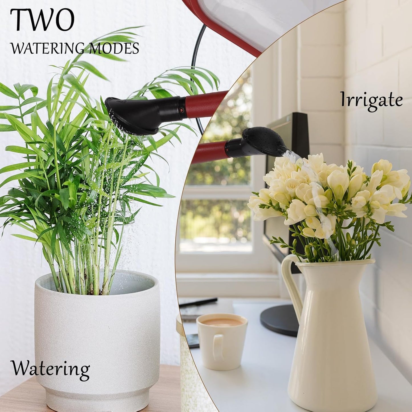 3L Foldable Transparent Plastic Watering Can, 0.8 Gallons, Long Spout, Ergonomic Compact Design, Ideal for Indoor and Outdoor Gardening.(Maroon)