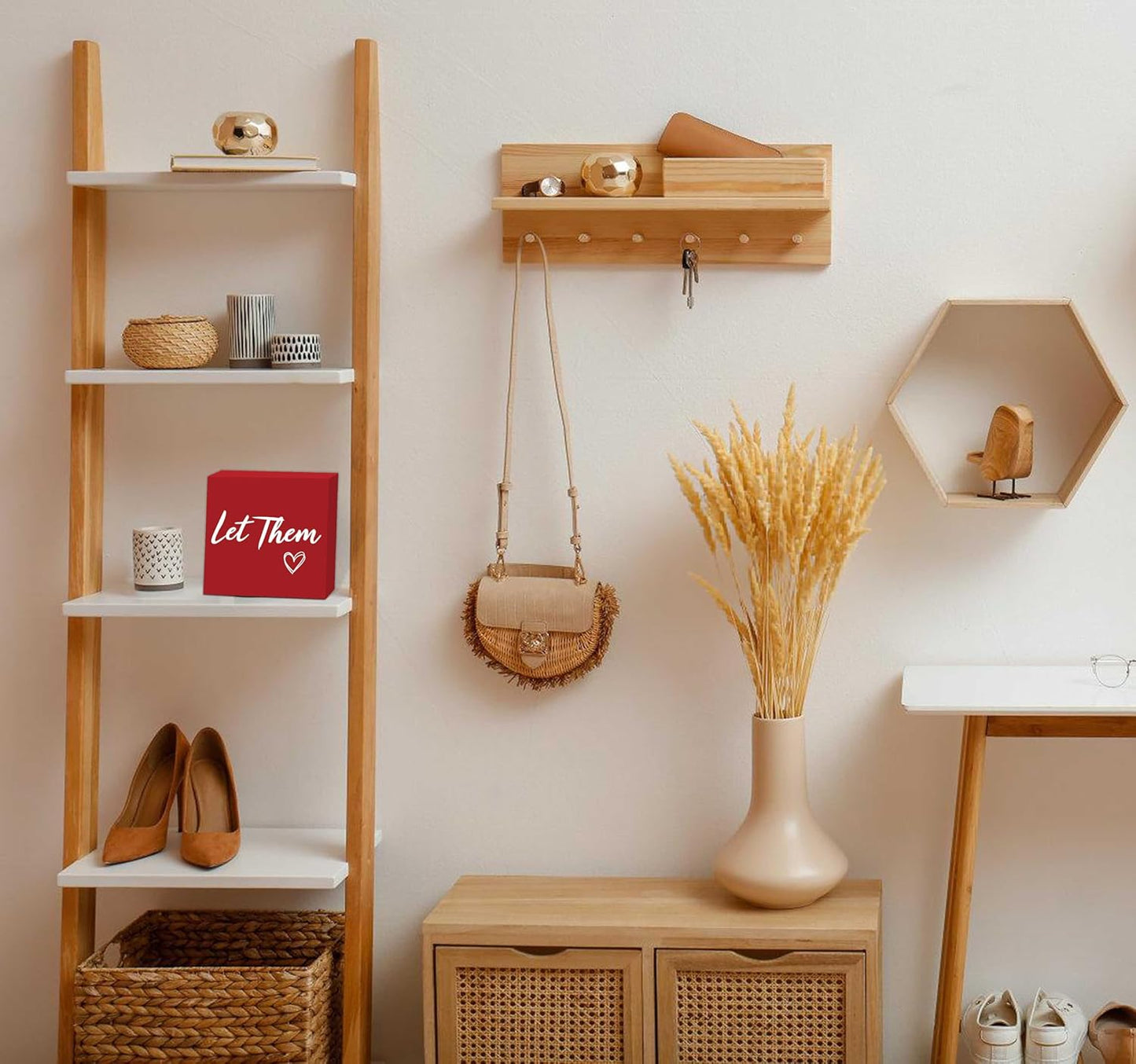 Let Them Wooden Box Sign 5 X 5", Farmhouse Desk Sign Boss Lady Office Cubicle Decor, Let Them Desk Accessories for Therapist Office Living Room Bathroom, Inspirational Boss Gifts for Women (Red)