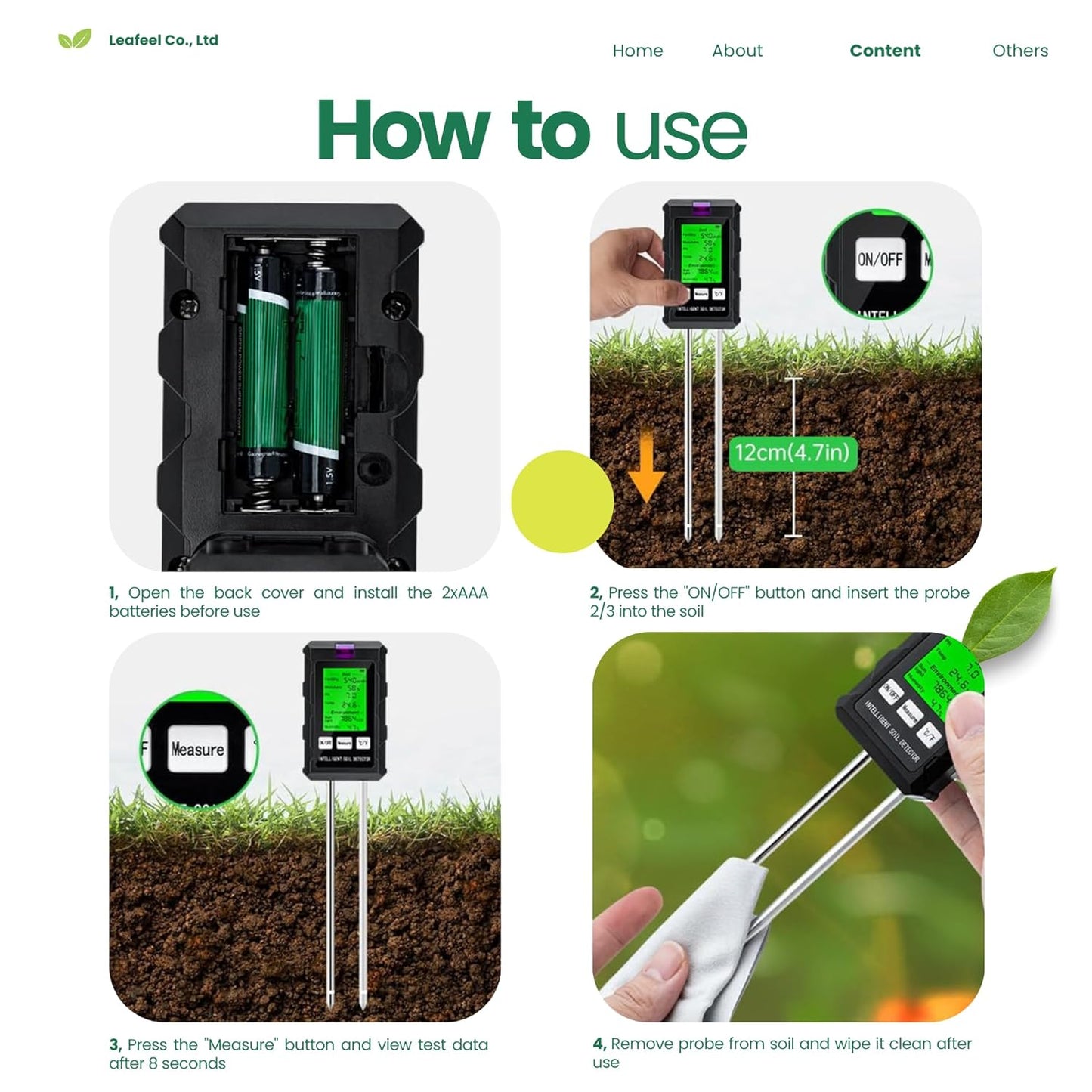 6-in-1 Soil Moisture Meter/Soil PH Tester with LCD Display: pH, Plant Temperature, Moisture, Sunlight, Air Humidity & Soil Fertility Meter for Gardening, Farming, Lawn & Indoor/Outdoor Plants