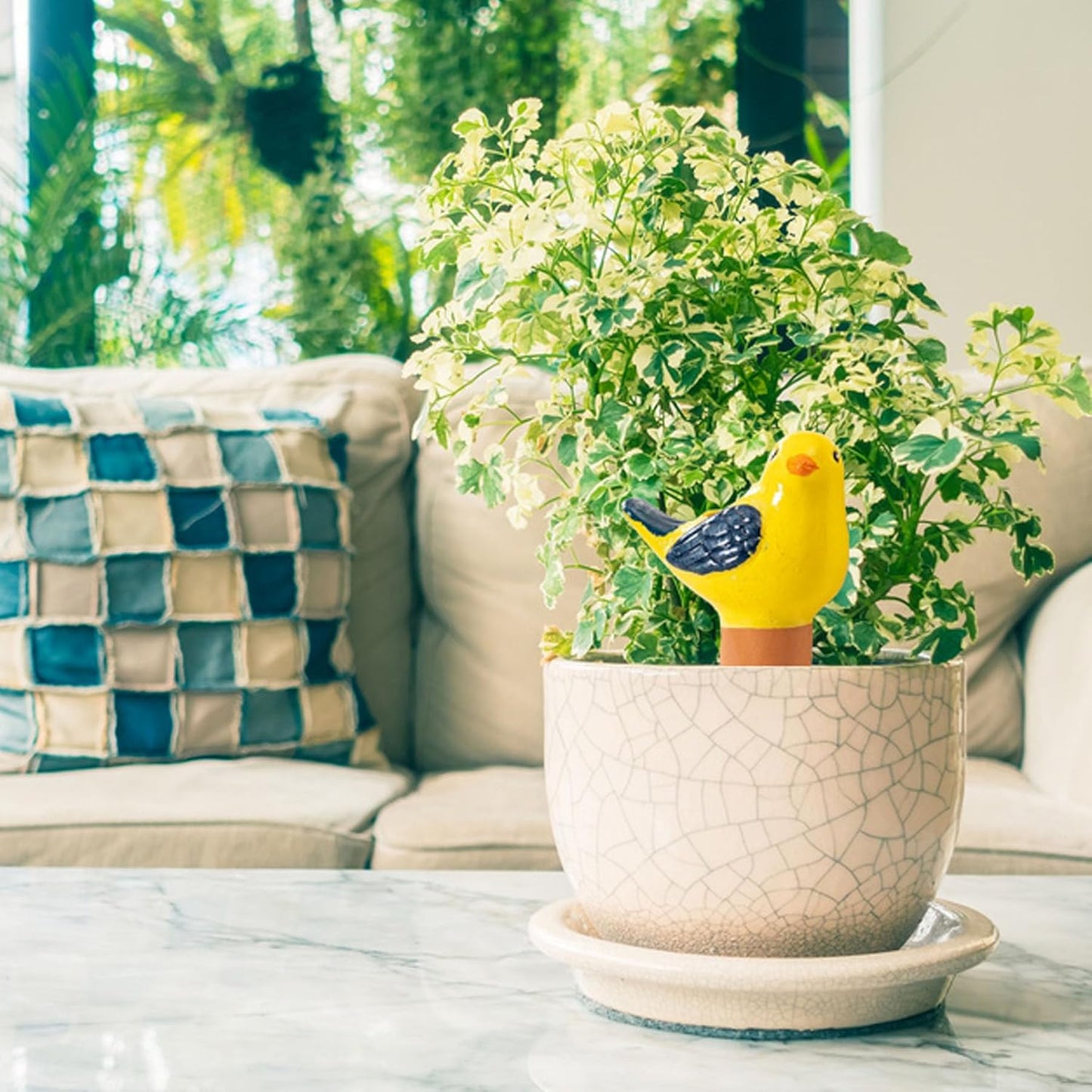 4 Pack Self Watering Bird Shaped Globes, Terracotta Vacation Planters Devices with Slow Release Automatic Watering Spikes, Plant Watering Pots for Indoor and Outdoor Potted Plant