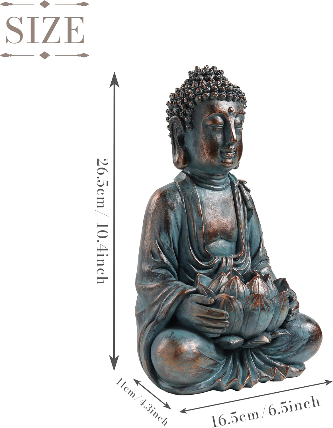 TERESA'S Collections Meditating Buddha Statue for Garden Decor with Outdoor Solar Lights, Large Resin Outdoor Decor Garden Statue Sculpture for Home Lawn Yard Decor Gifts for Dad and Mom, 10.4''
