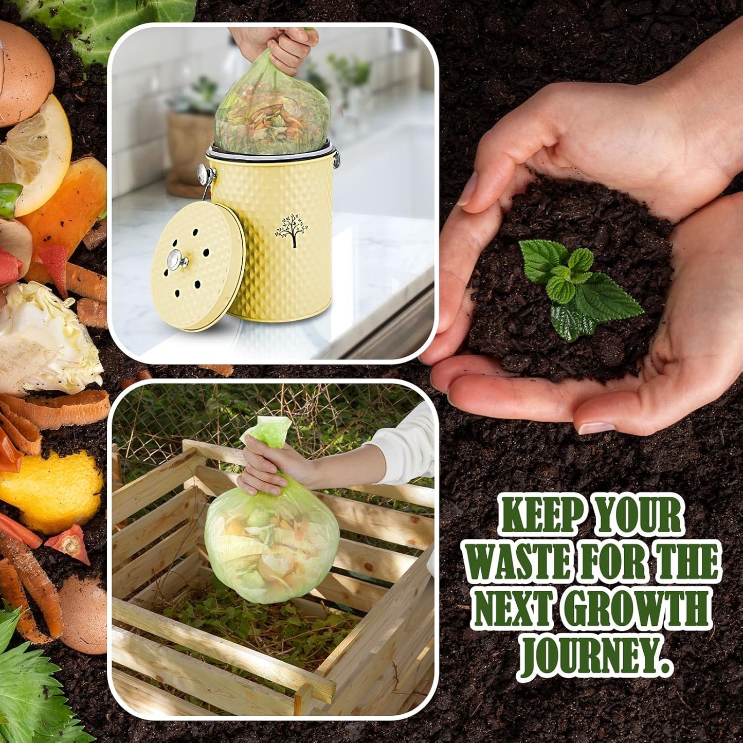 AOSION Countertop Compost Bin Kitchen,Odor Resistant Indoor Compost Bin with Lid and Compost Bags,Compost Bucket Composter Container for Food Waste,Yellow