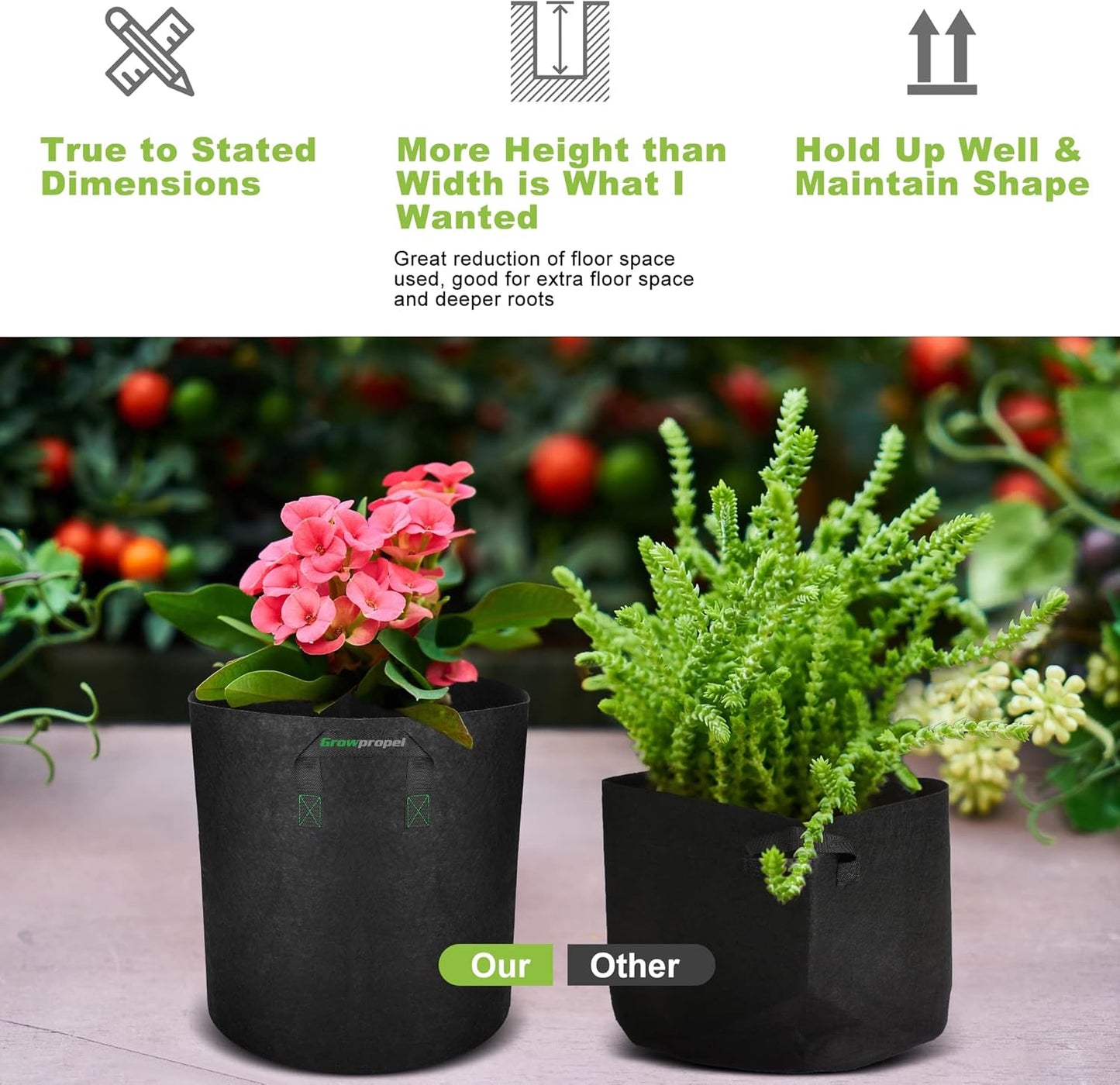 30 US Gallon 2 Pack Tall Grow Bags for Vegetables, Heavy Duty Nonwoven Aeration Fabric Deep Grow Pots with Handles