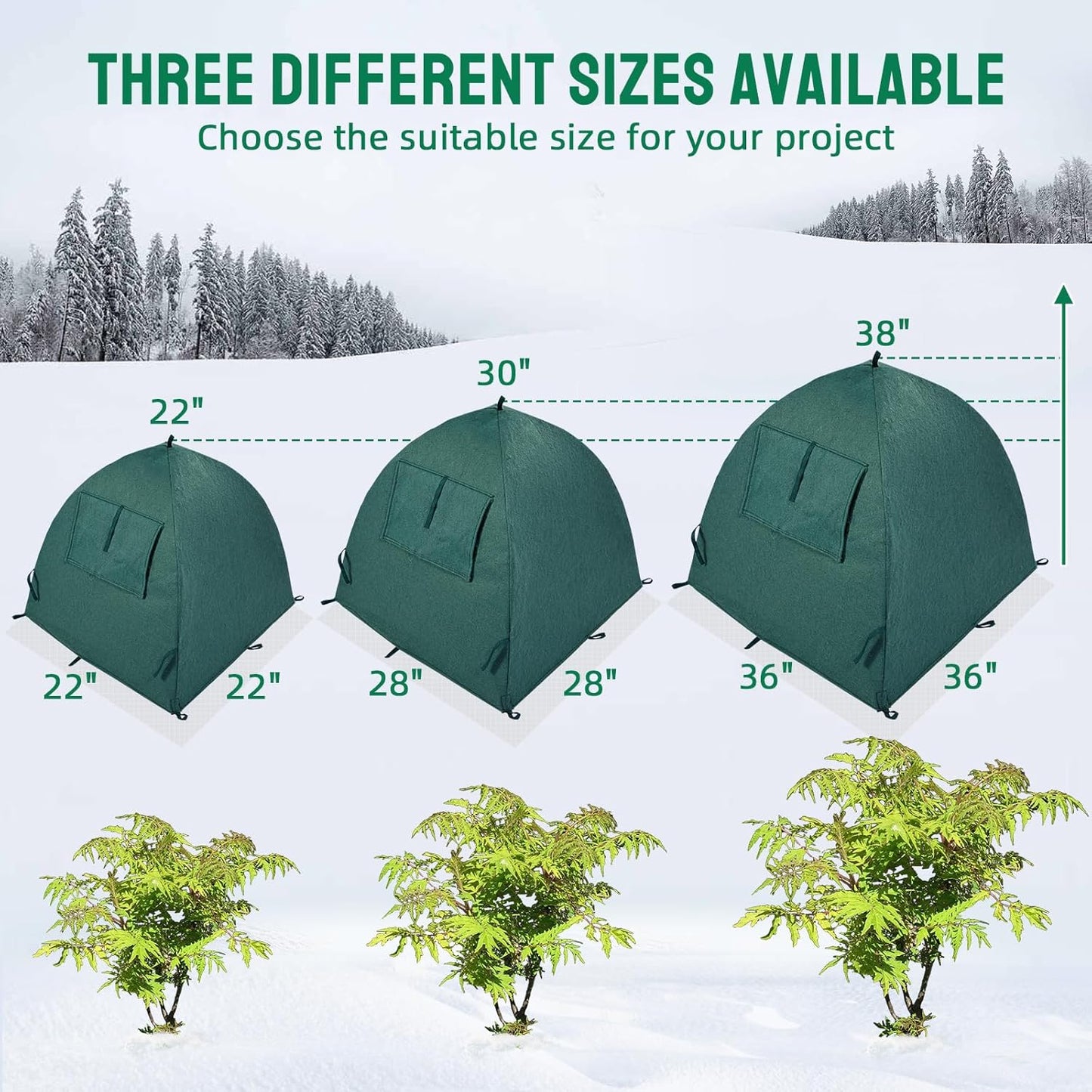 2 Packs Plant Cover Freeze Protection Blanket, 22''x22''x22'' Outdoor Garden Fabric Cover with Poles and Stakes for Winter Frost, Shade Cloth Plant Guard for Shrubs, Small Trees, Green