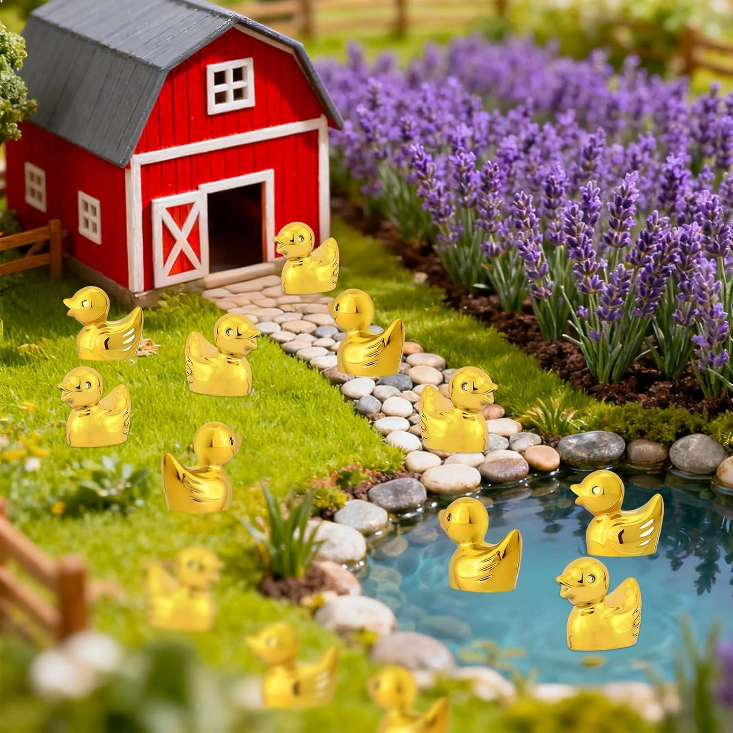 80Pcs Mini Golden Duck Statue Golden Duck Figurines Micro Garden Landscape Dollhouse Cake Decoration Potted Plants DIY Craft Charms for Party Gift