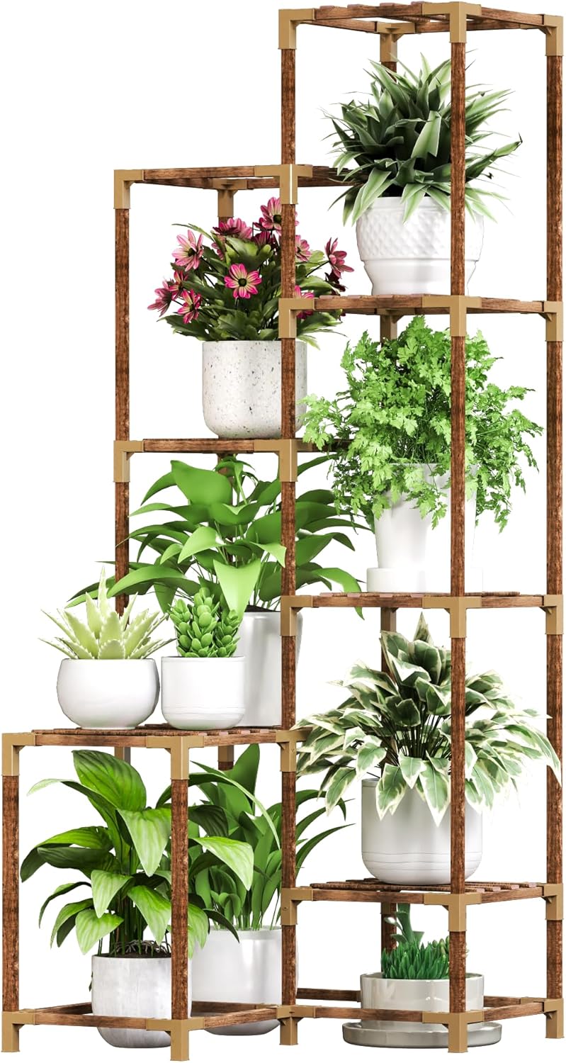 HOMKIRT Tall Corner Plant Stand Indoor Outdoor, 47.6" Plant Shelf Holder for Multiple Pots For Patio, Porch, Balcony, Home & Office Décor