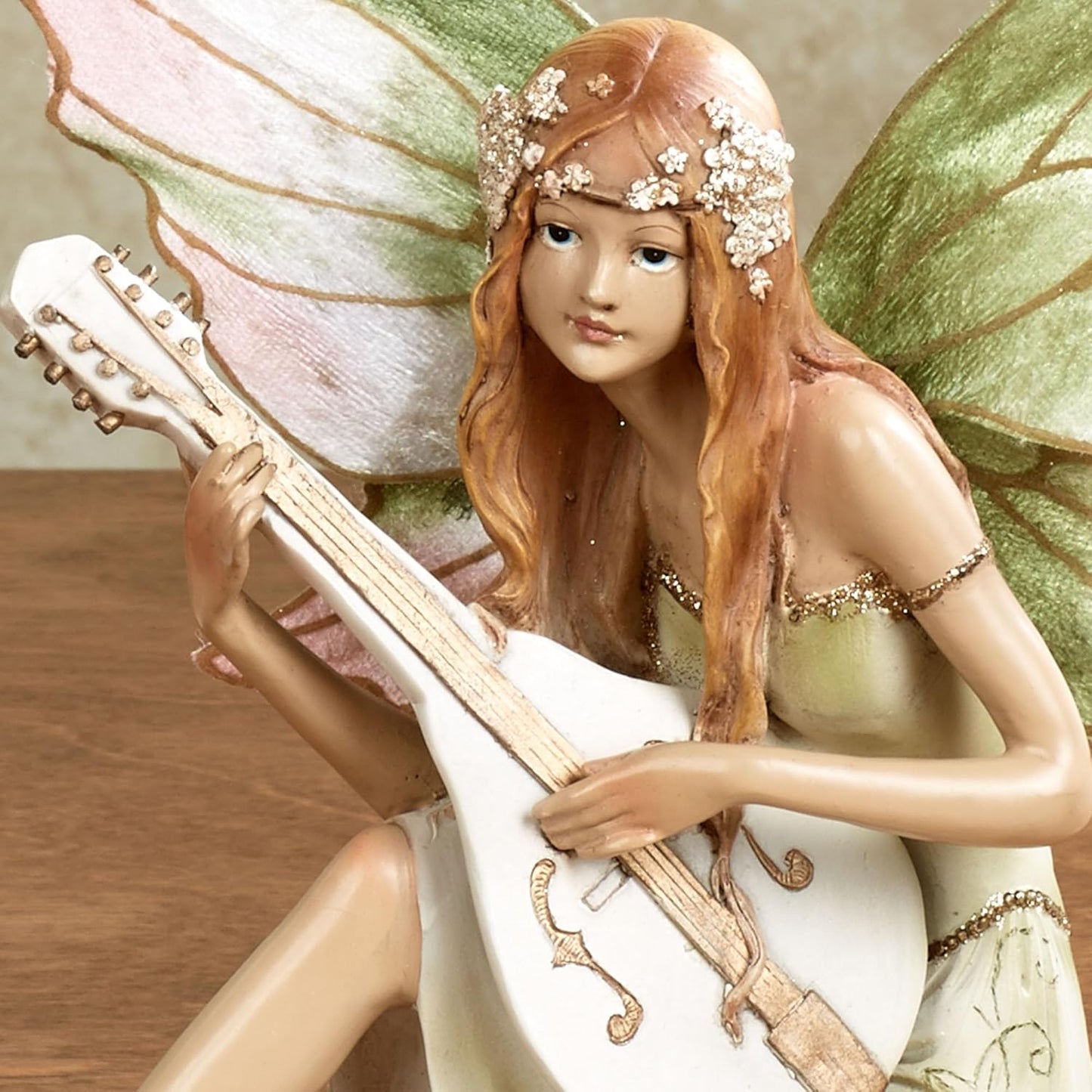 Fairy Concerto Figurines Green and Pink Tones 8-9.5" Wx4 Dx7-13 H Set of 2