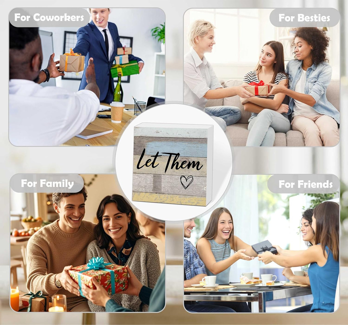 Let Them Wooden Sign, Office Decorations for Work, Let Them Mental Health Rustic Wood Box Signs 5x5 Inch, Desk Shelf Tabletop Decor for Home Cubicle Decor, Office Gifts for Coworkers Women, 15