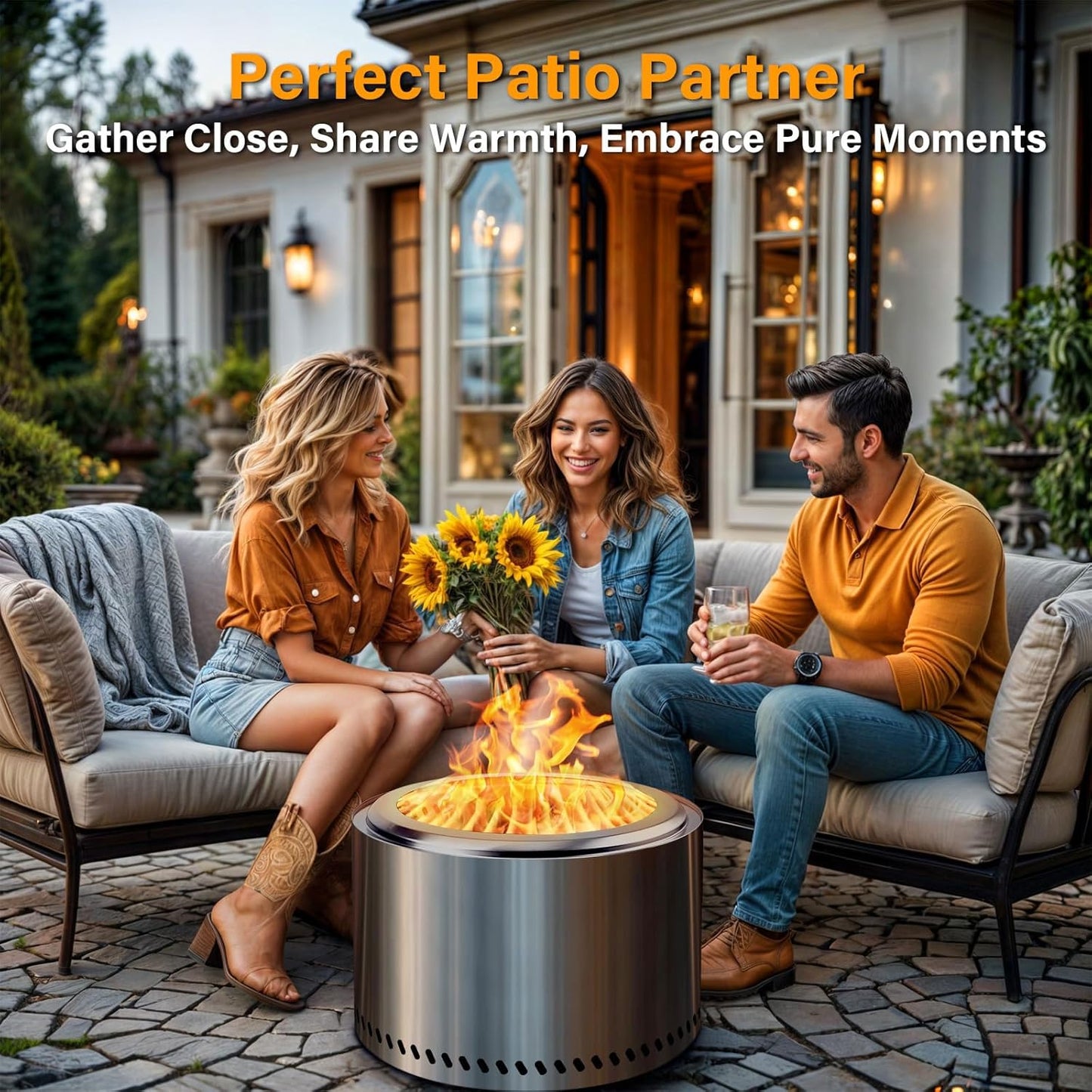 HGD 20 Inch Smokeless Patio Fire Pit, Outdoor Wood Burning Stove, Stainless Steel Firepit for Backyard, Patio, Garden, Picnic