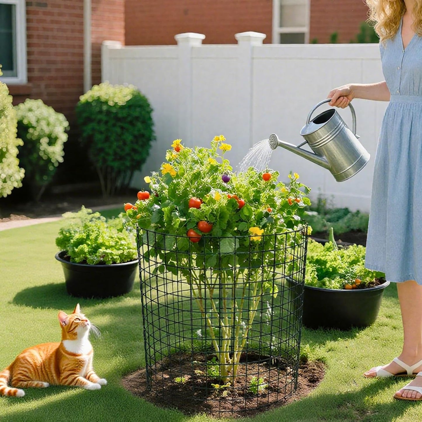 16pcs Plant Protectors from Animals, 16"x 12" Wire Plant Protector, Wire Cages for Plants with Stakes and Cable Ties, Metal Plant Cages for Plants, Vegetables, Flowers