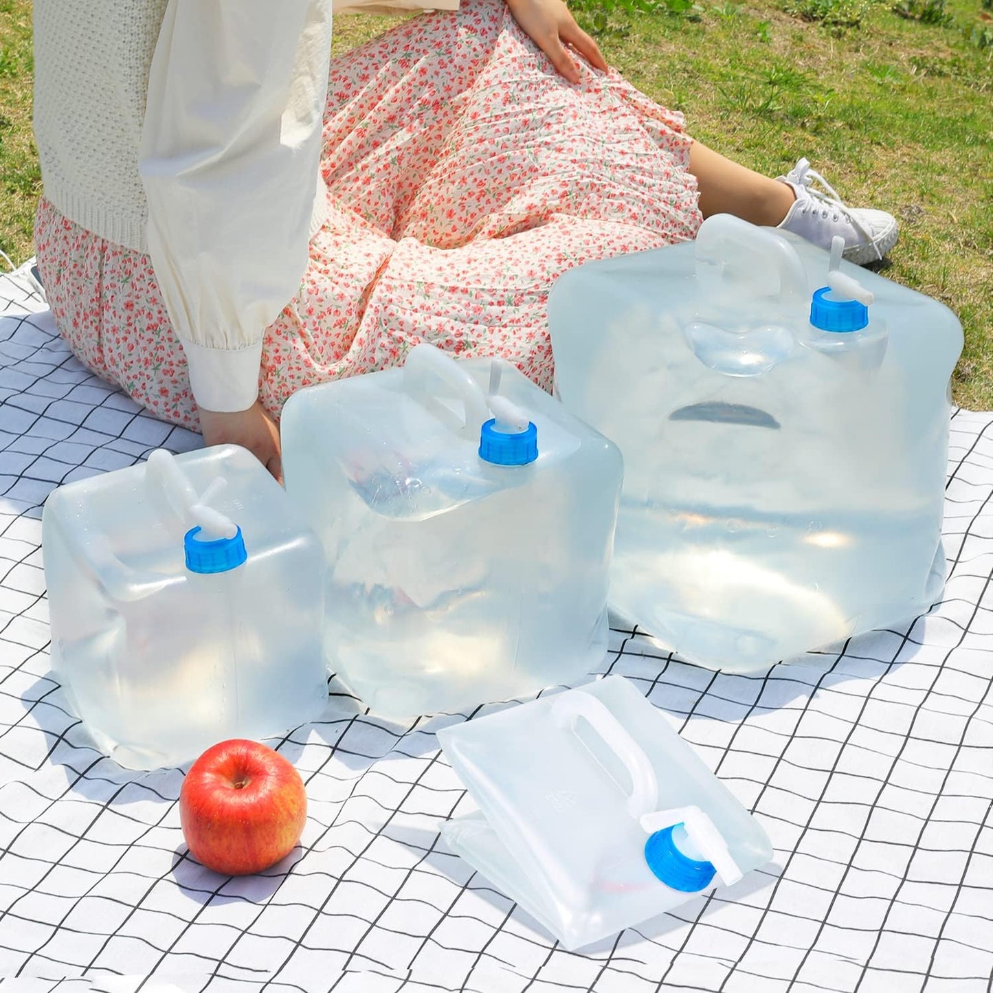 2 Pack Collapsible Water Container with Spigot, Foldable Cube Water Jugs Portable Water Storage for Outdoors Camping Hiking Disaster Preparedness & Survival Gear 1.4/2.6/4/5.3 Gallon