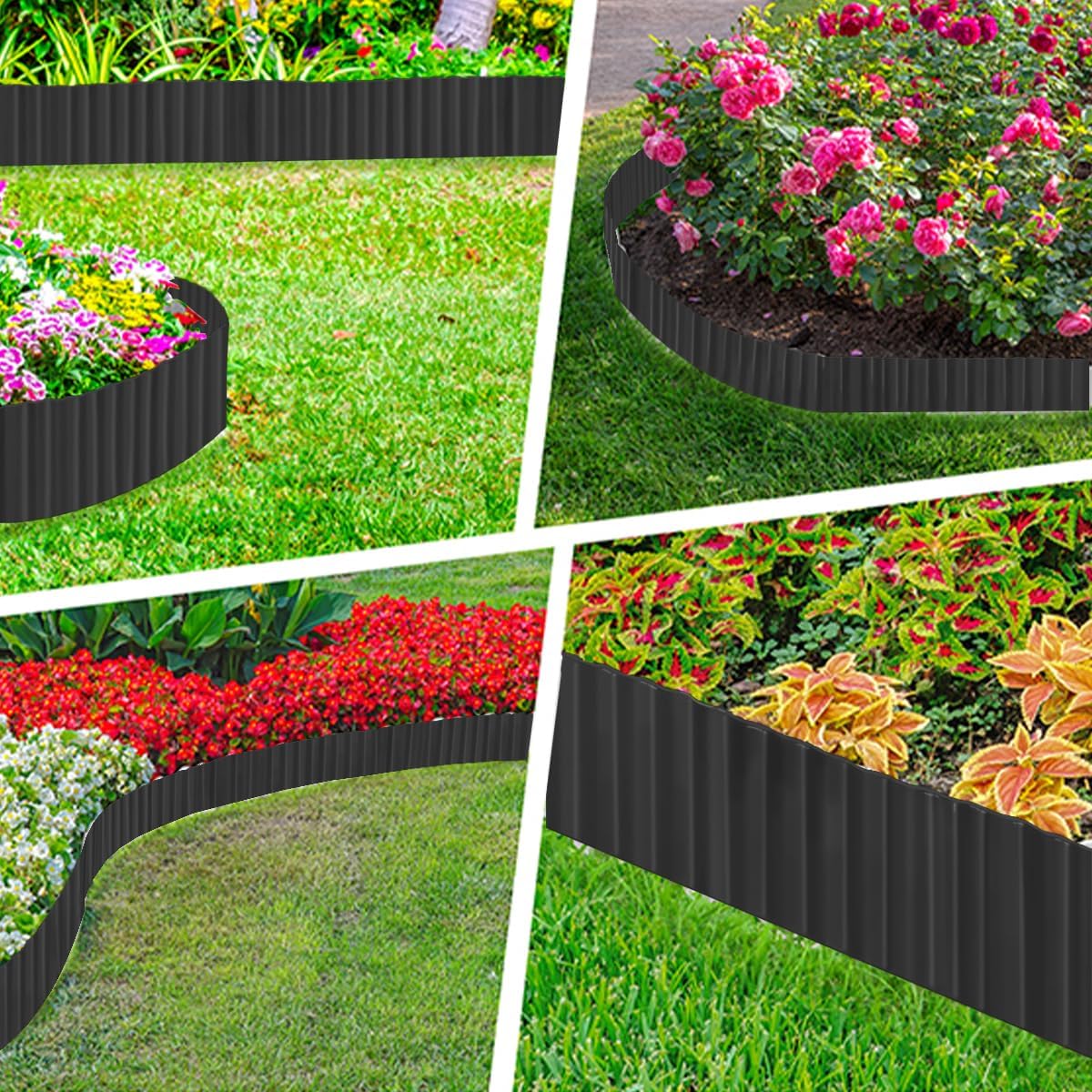 Landscape Edging Border 6inch x 20ft- Corrugated Metal Garden Edging - Lawn Edging Borders - Galvanized Edging Long Strips Yard Border for DIY Flower Beds, Plants, Walkways-Black