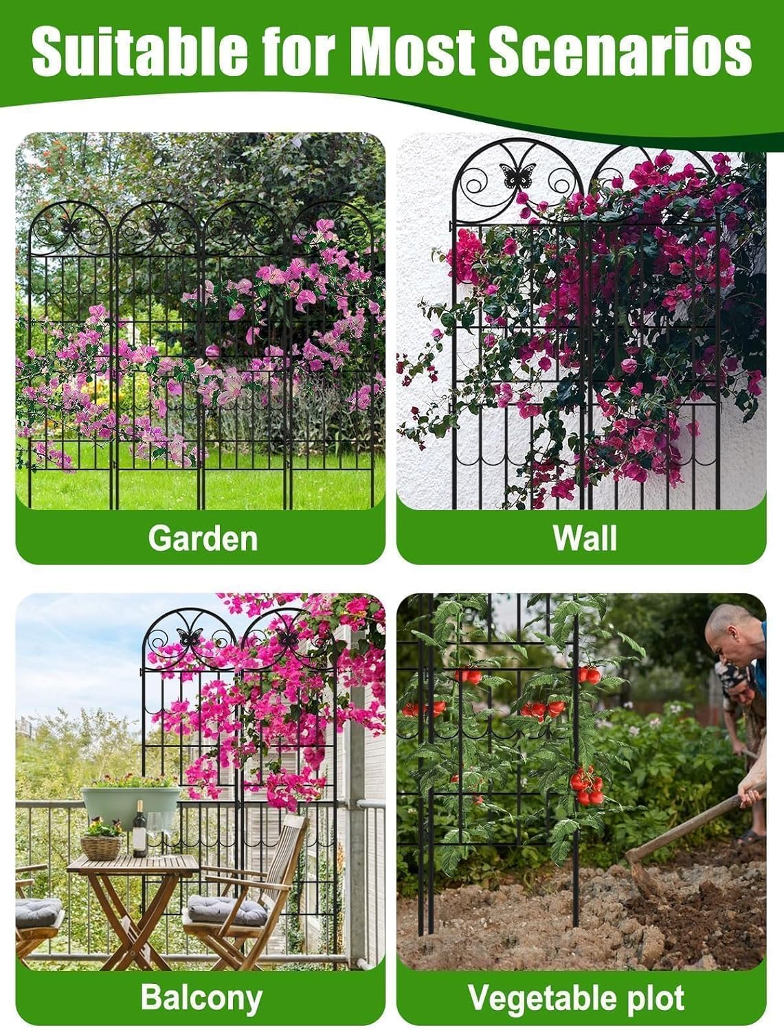87”H Metal Garden Trellis for Climbing Plants Outdoor, Kalolary 4PCS Garden Fence Rustproof Vine Screen Trellis Frame Grow Support Decorative Outdoor Trellis for Fruits Vegetable Flowers Potted Plant
