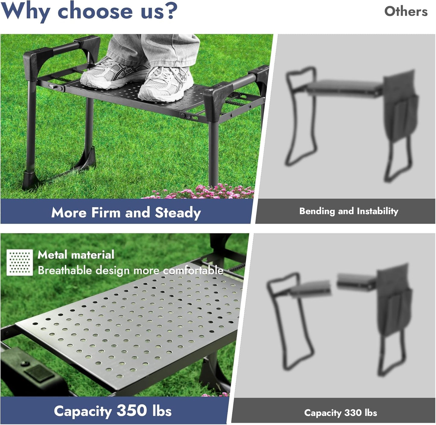 Foldable Garden Kneeler and Seat, Patented Thicker Wider Softer Kneeling Pad with Magnetic Stripe, 350lbs Heavy Duty Durable Garden Stool with Tool Bag, Gardening Gift for Women and Men