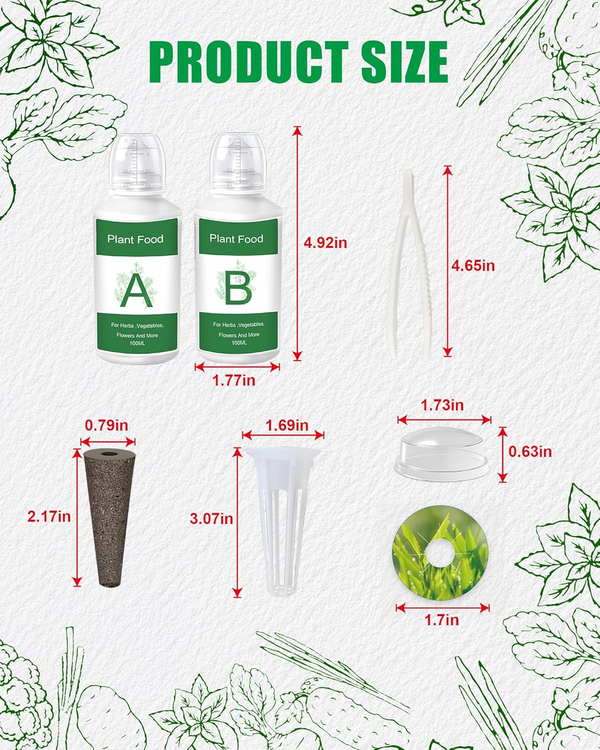 51Pcs Hydroponic Pods Kit:Supplies for Aerogarden Pods,12 Grow Sponges,12 Grow Baskets,12 Pod Labels,12 Grow Domes,with 200ml Plant Food Nutrient,1 Tweezers - Hydroponics Supplies for Most Brand