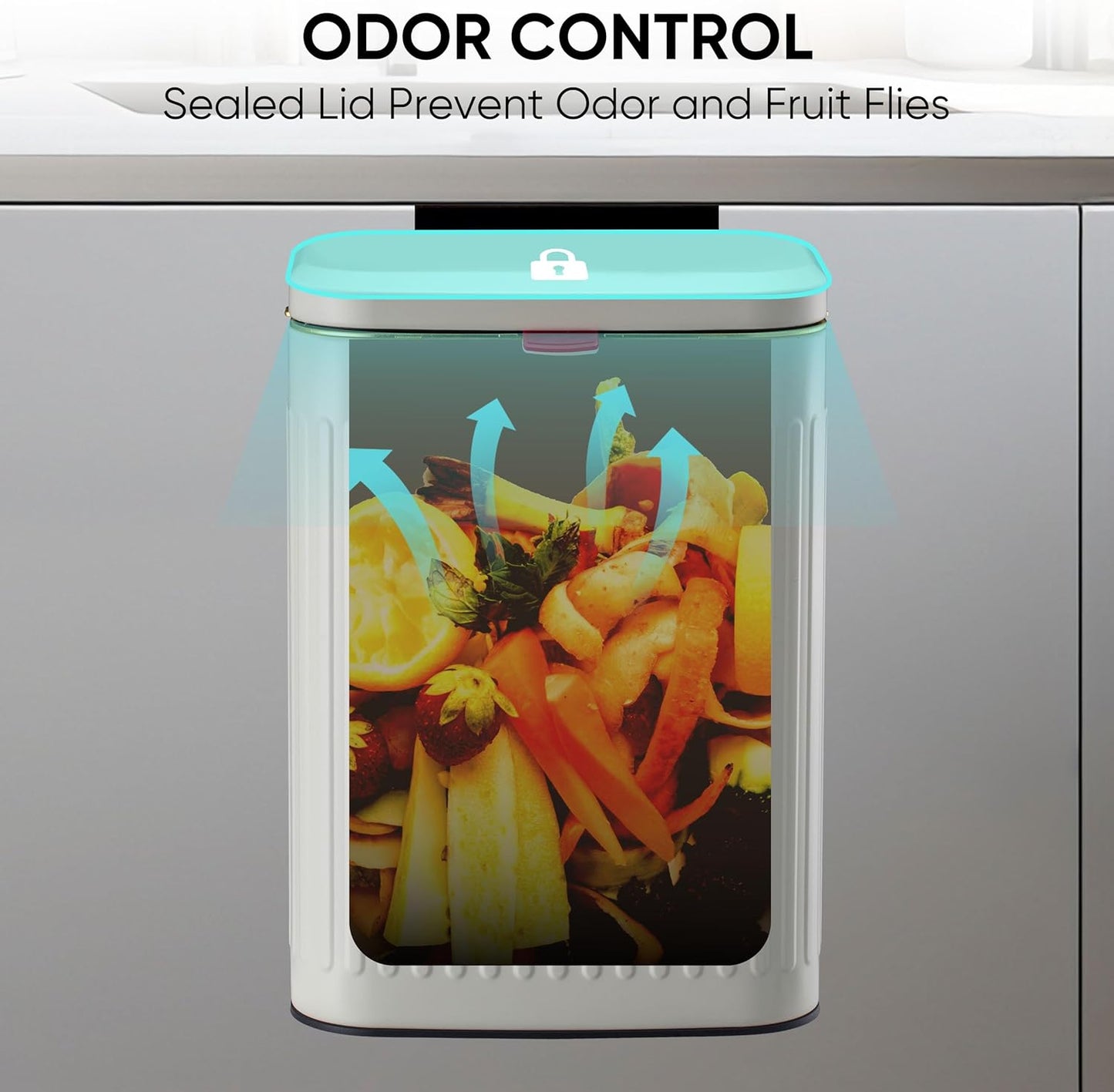 2.11Gallon 8L Carbon Steel Trash Can Door Compost Bin Wall Mounted 2 Ways Sliding Lid Compost Bin Countertop Kitchen Hanging Cabinet Door Trash Bin Metal Garbage Bin Cubo de Basura Ivory