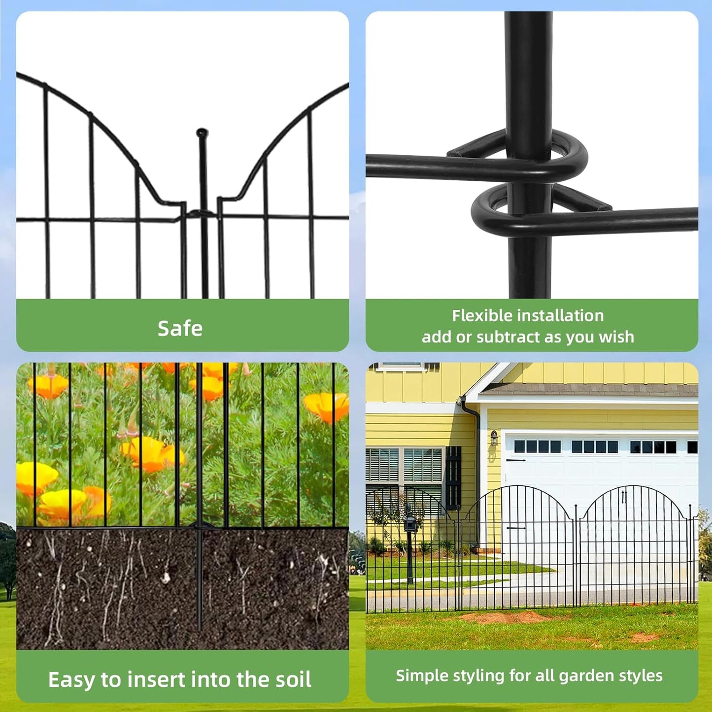 5 Panels Decorative Outdoor Garden Fencing for Yard, 40in (H) x 11.8ft (L) No Dig Animal Barrier Fence, Rustproof Metal Wire Dog Fences Outdoor Panel Border with Temporary Ground Stakes