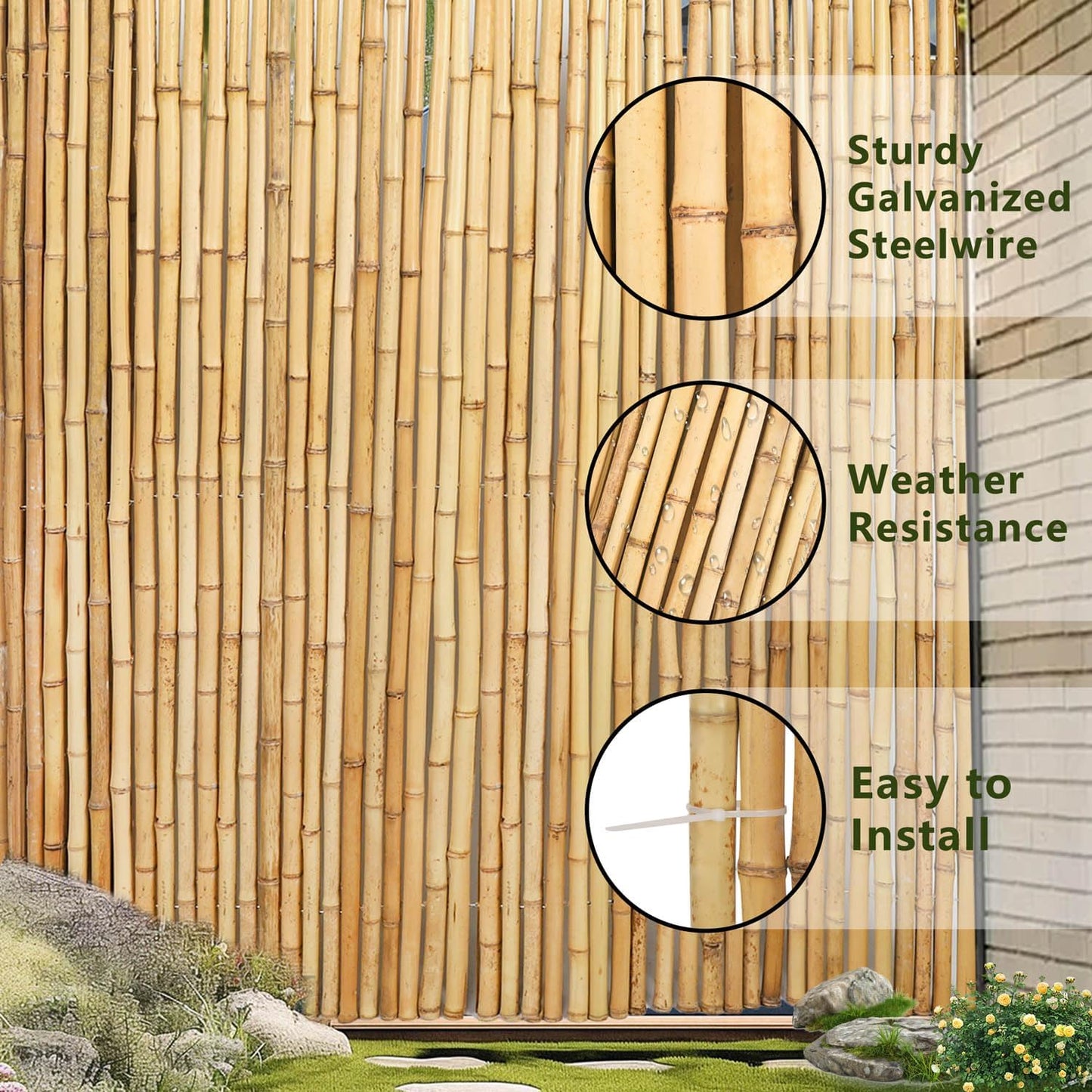 6ft x 8ft Natural Bamboo Fence Roll, Outside Bamboo Privacy Fencing, Natural Privacy Screen Panels for Garden, Outdoor